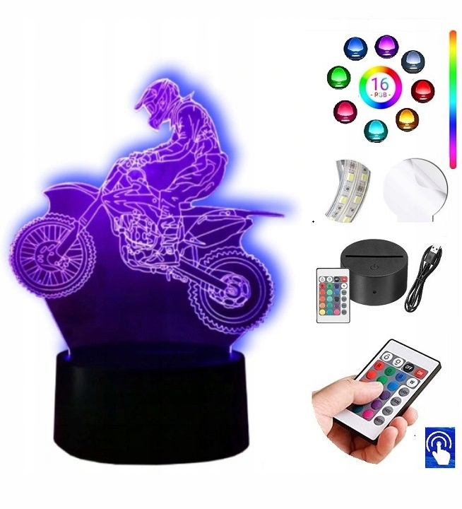 Lampka Nocna Motocross Motor LED RGB PLEXIDO