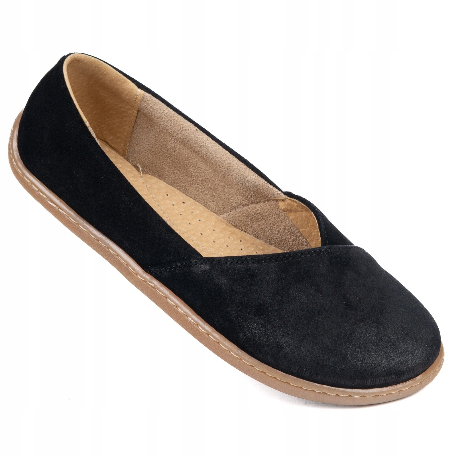 Kožené dámské baleríny typu barefoot na široké chodidlo Ease, černý velur, velikost 36