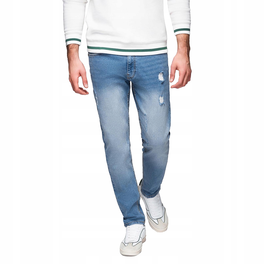Spodnie męskie jeansowe z przetarciami jasnoniebieskie V1 OM-PADP-0254 M