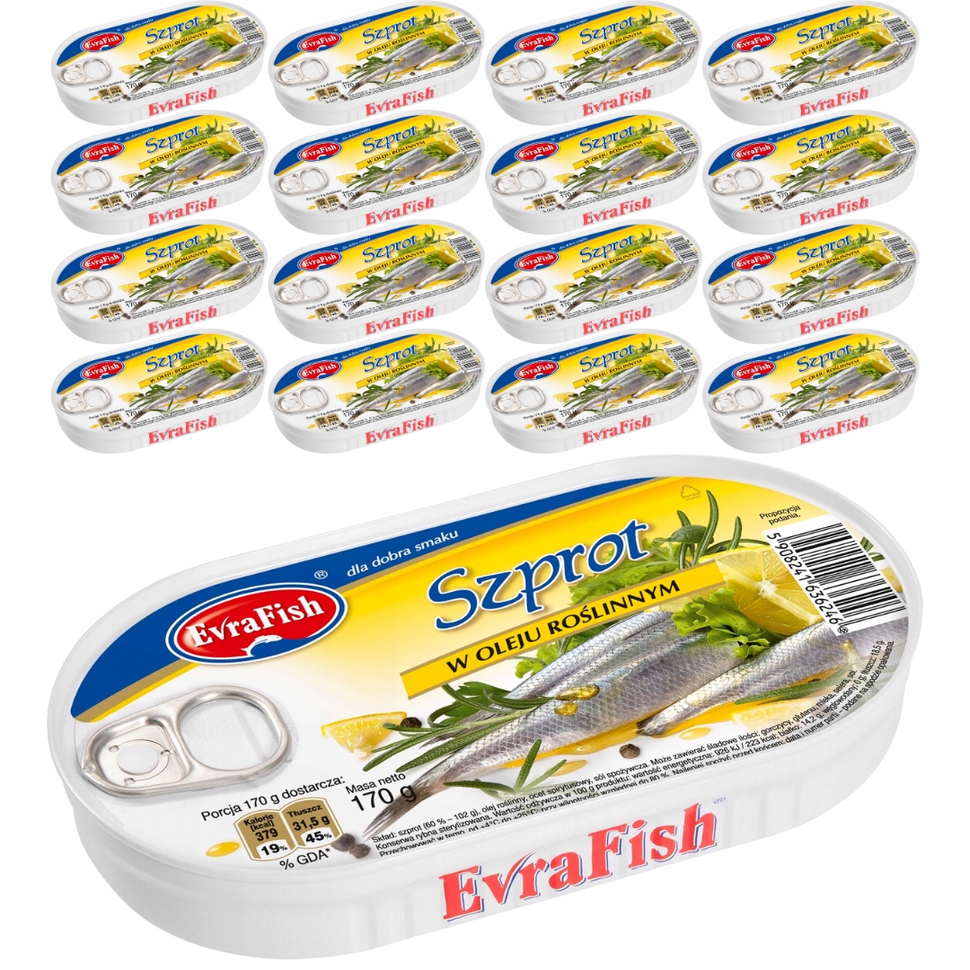 Levně Evrafish Šprot v oleji 170 g x 16 kusů