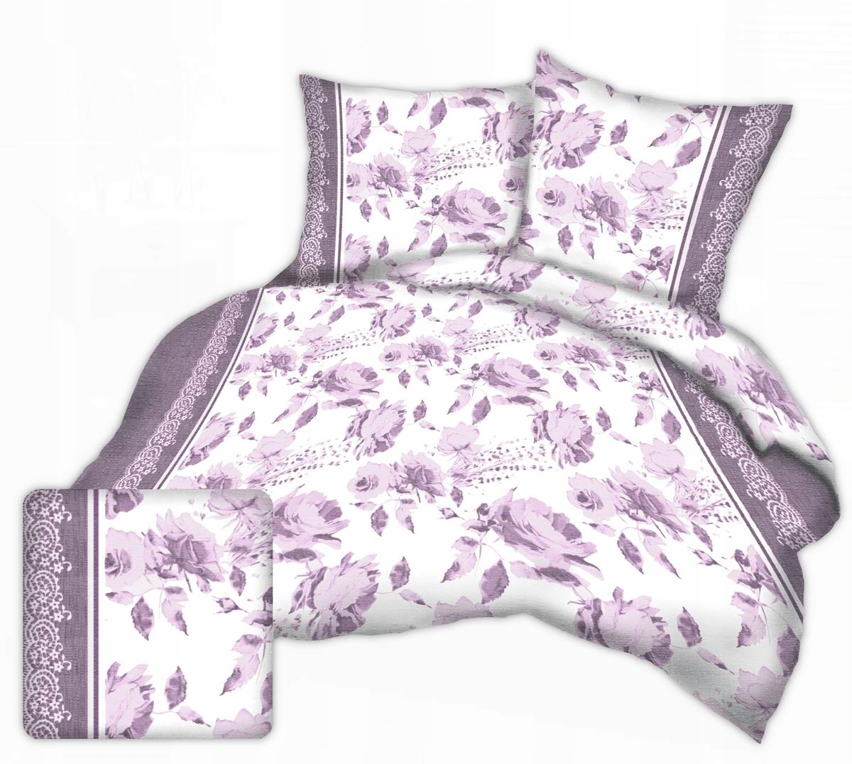 Pościel z kory I 160x200 wzór kwiaty z koronką wrzosowe