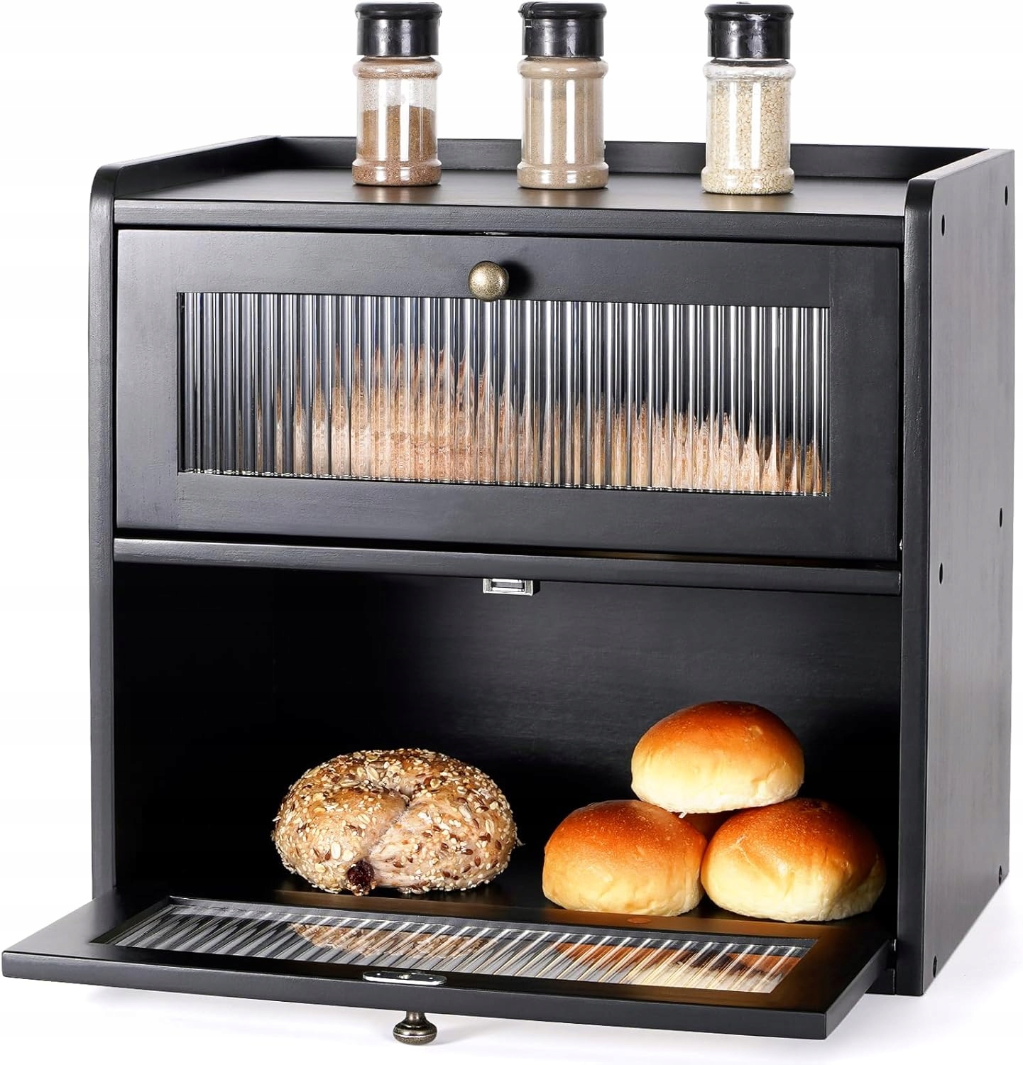 Guusii Home Dřevěný chlebník 2 úrovně 36x24x34 Černý L