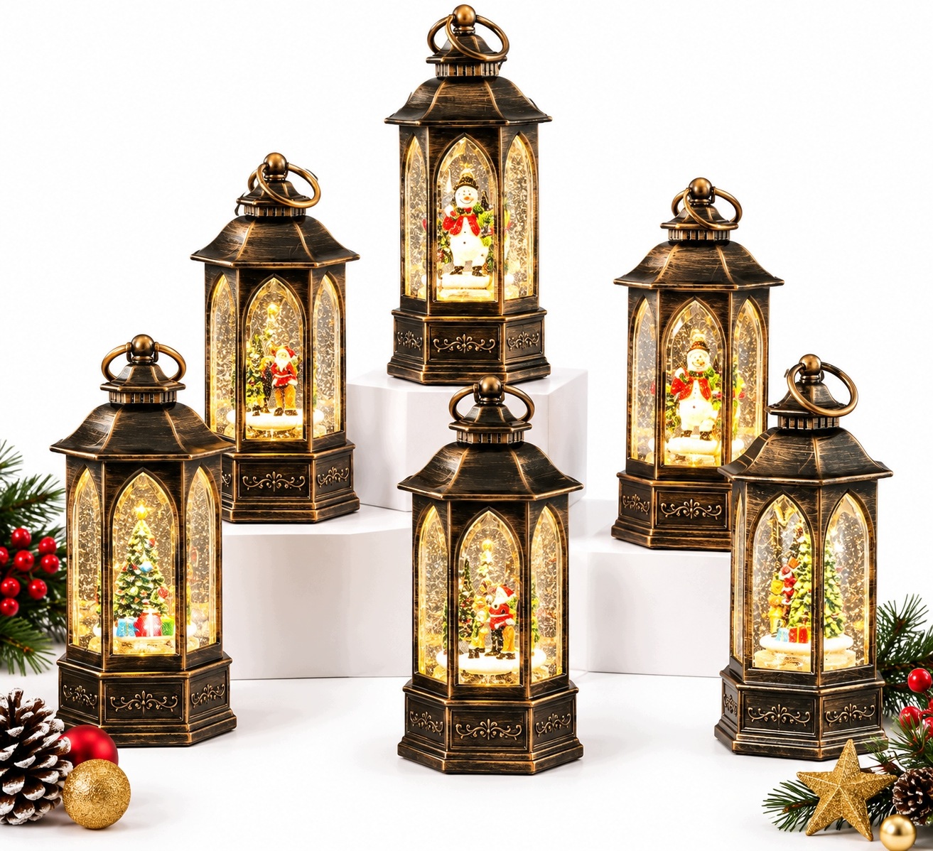 Led Vánoční Lucerna S Rotujícím Sněhem Usb Baterie 21 CM