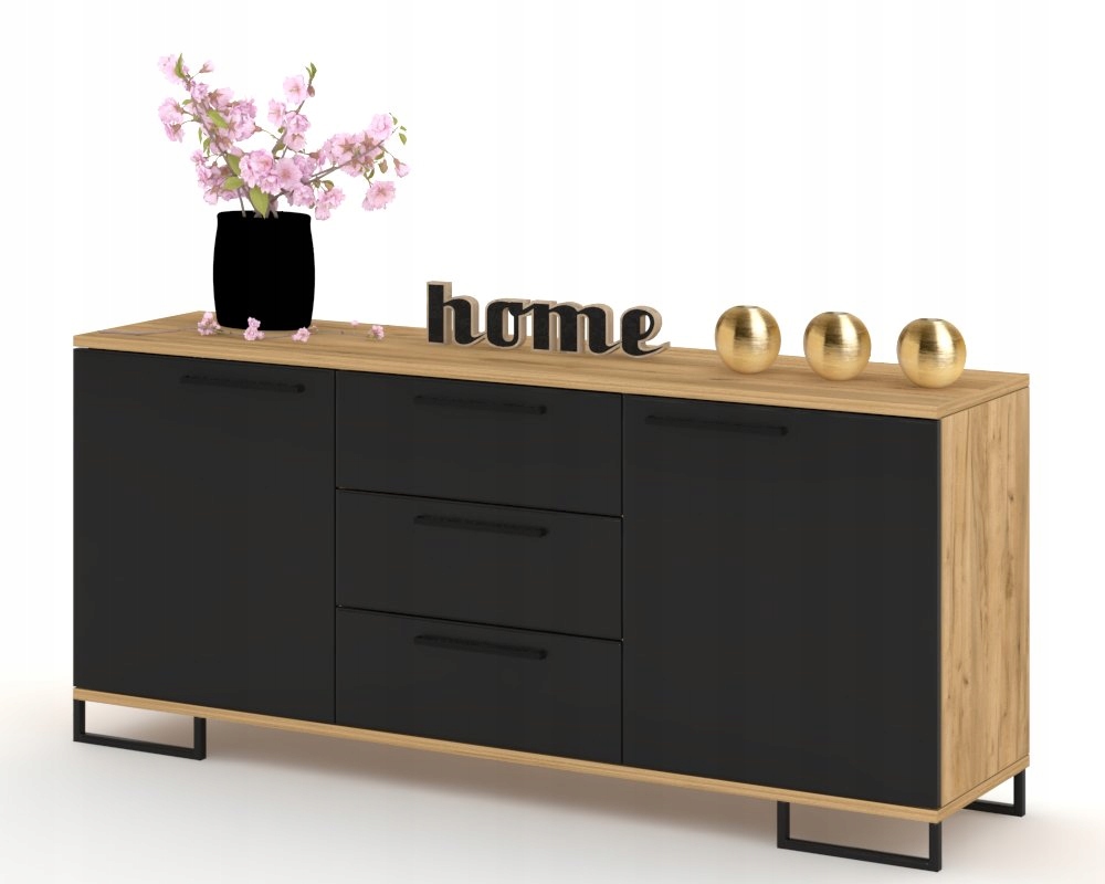 Komoda do obývacího pokoje Rtv skříňka s zásuvkami Dub Craft Zlatá Černá Matná 180