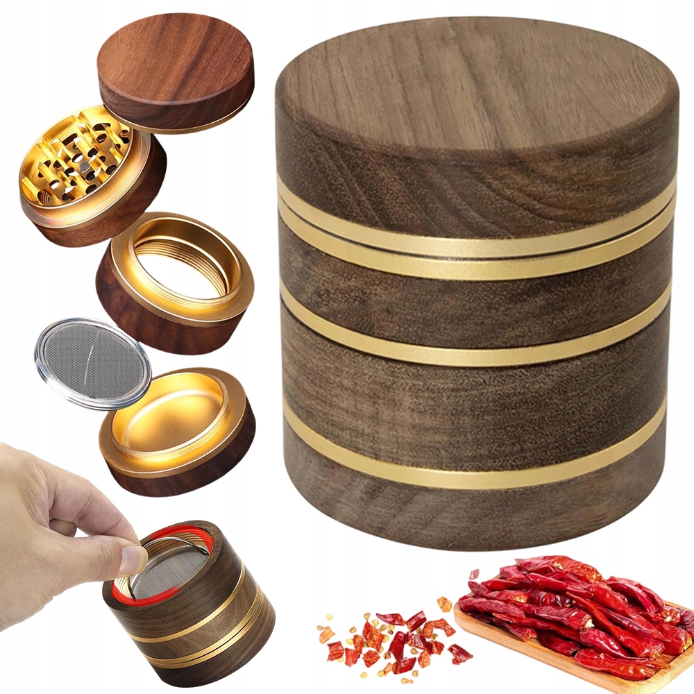 Ruční Mlýnek S Dechovaným Filtrem Mahagon Zlatý Pro Bazalku