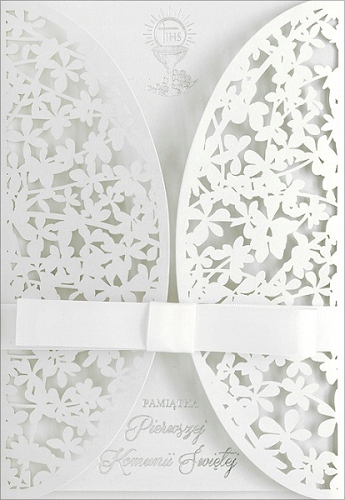 

Kartka na Komunię z ażurowymi zdobieniami ;ux H555