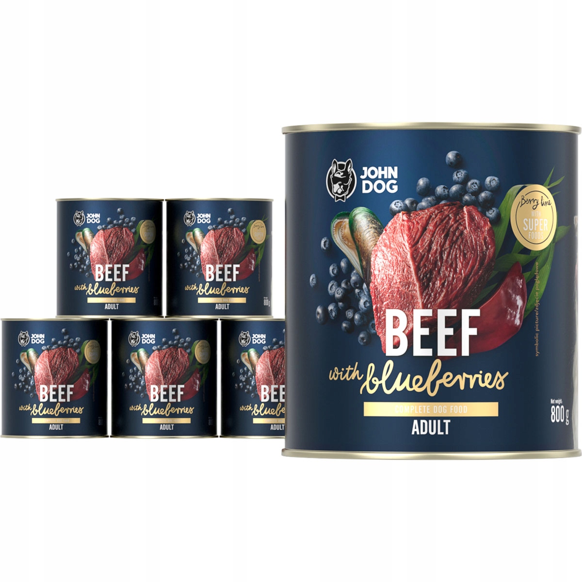 Levně John Dog Berry Adult Hovězí Maso s Borůvkami 6x800G Přírodní Vlhké Krmivo