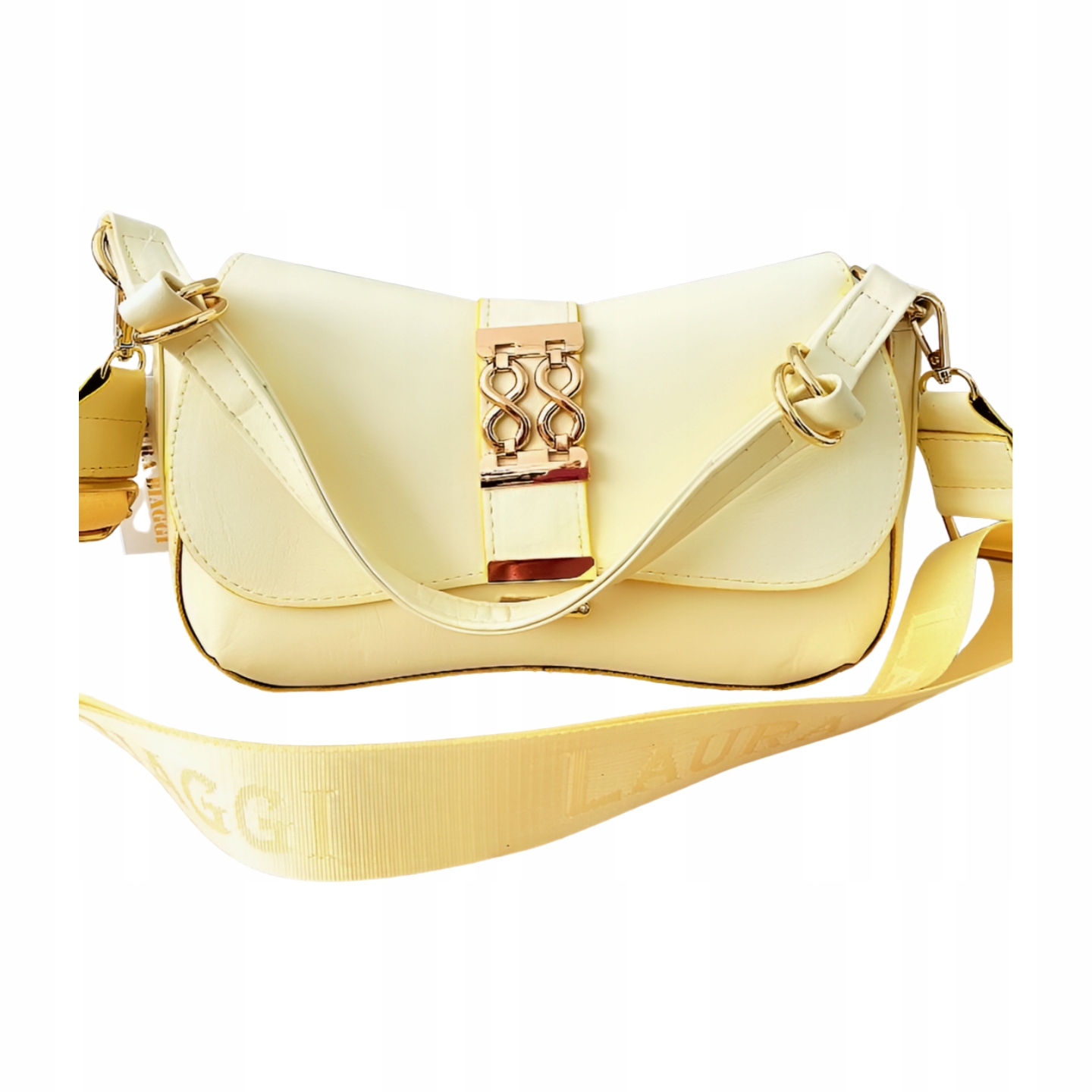 Laura Biaggi kabelka přes rameno žlutá s klopou