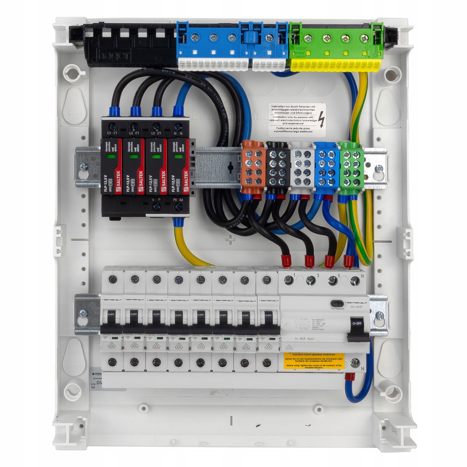 Modulový nástenný rozvádzač 2x12 zabezpečený 8xMCB 1xRCCB Vde