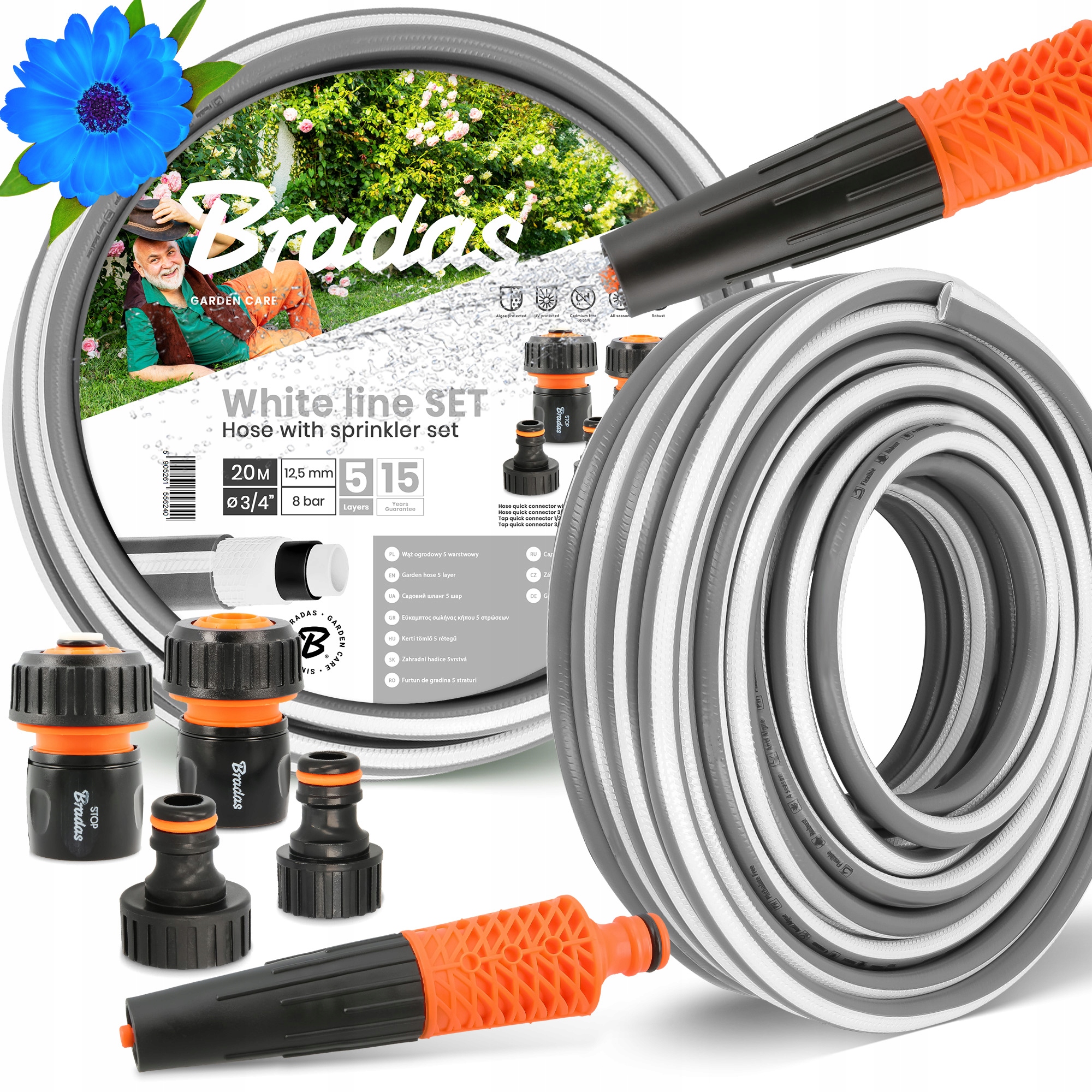 Záhradná Hadica 3/4 Zvinovacia Voda 20 m Zavlažovanie Elastický Šlauf 5-VRSTVOVÝ Yo