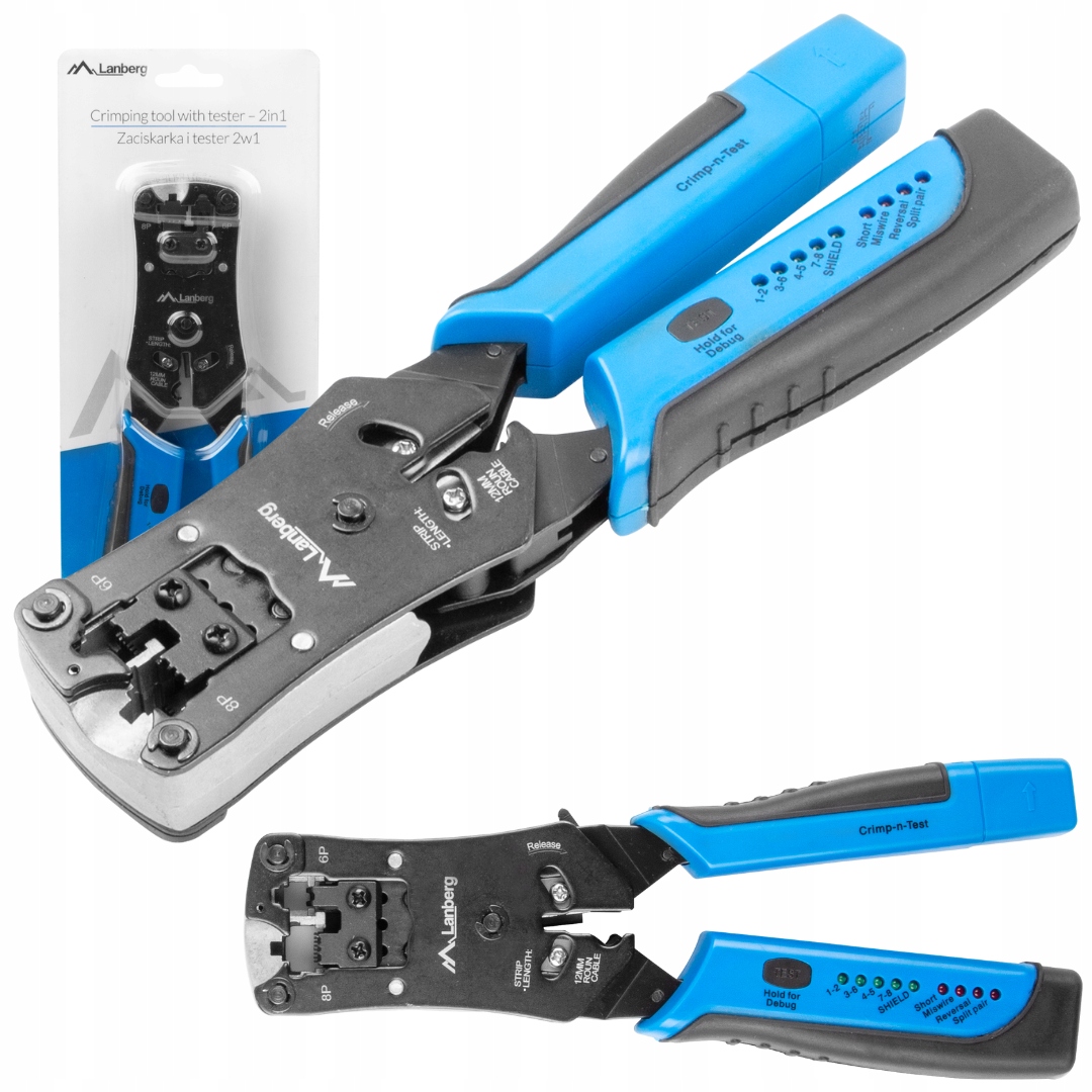 Zaciskarka Zaciskacz Wtyków Sieciowych RJ45 RJ11 Tester W Rączce Lanberg