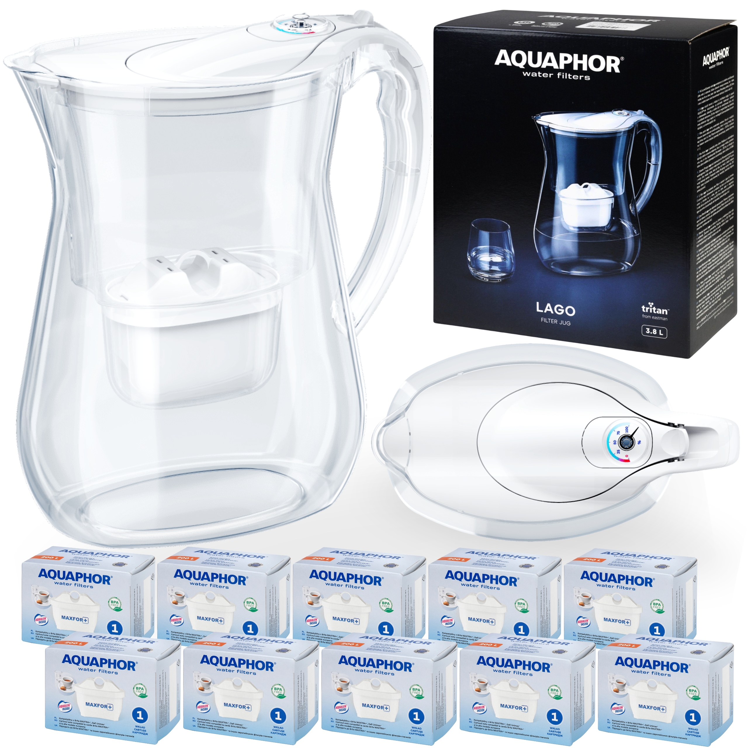 Filtrační konvice na vodu Aquaphor Lago bílá 3.8 l, 10 náplní Maxfor+