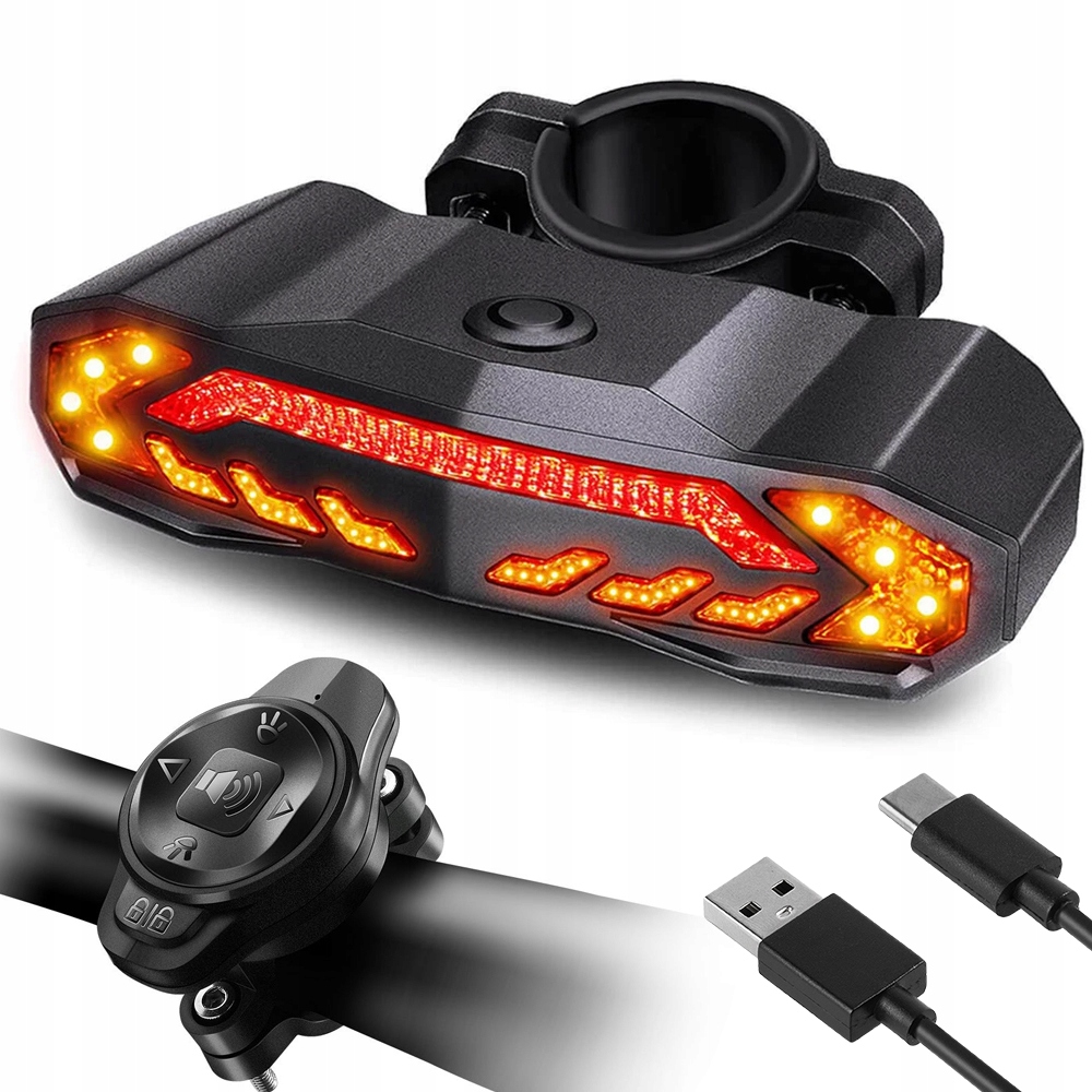 Lampka Led Rowerowa Bezprzewodowy Tylna Kierunkowskaz Klakson 1500mAh Pilot