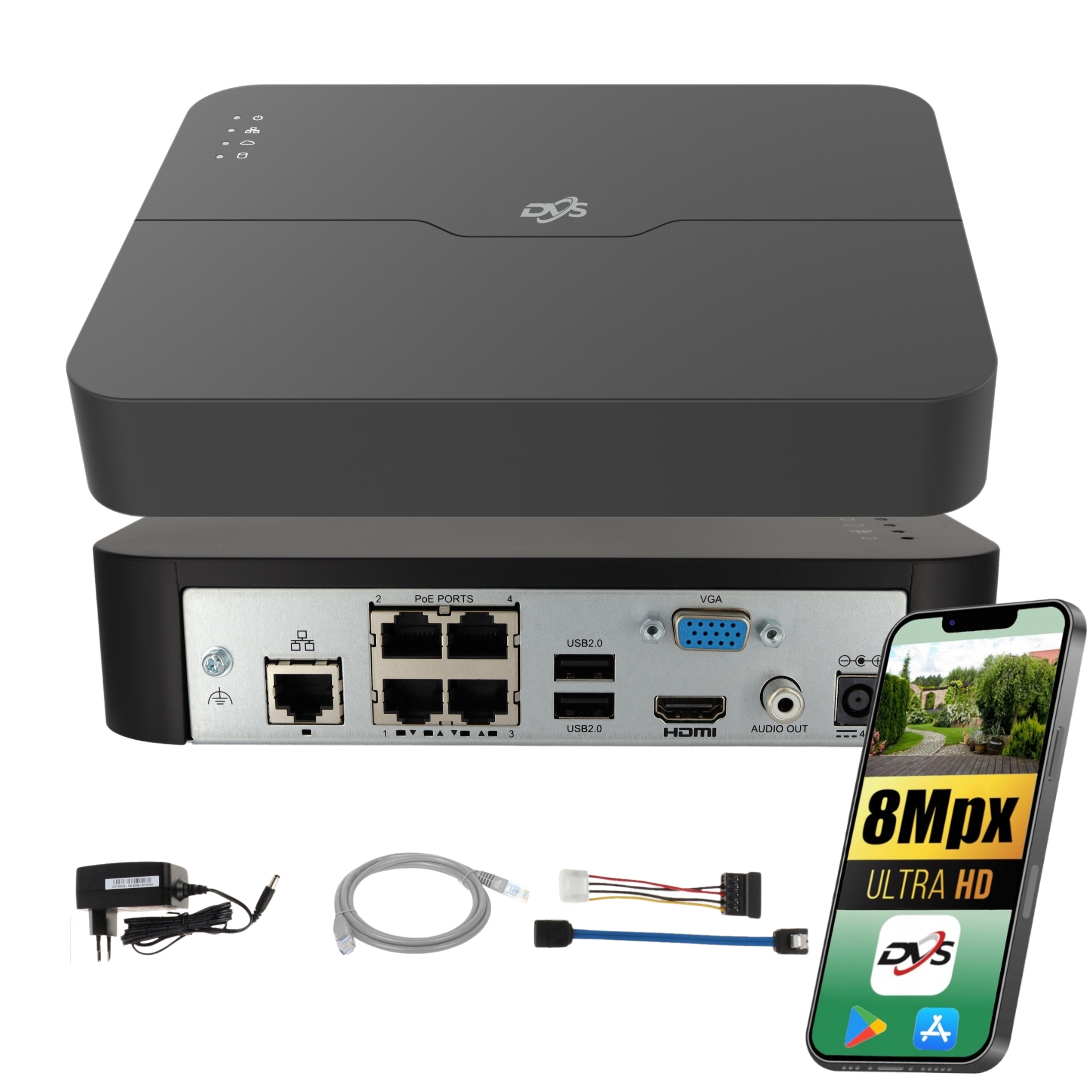 Ip rekordér 4K Ultra Hd s Vestavěným Switchem PoE 4 kanály 8Mpx Onvif