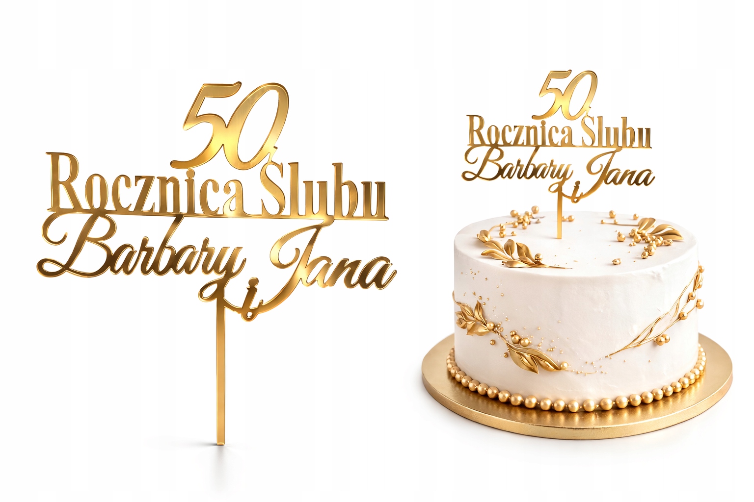 Topper na tort urodzinowy – Rocznica Ślubu | Imiona + Liczba Lat
