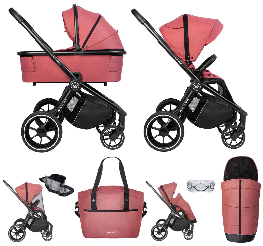 Muuvo Quick 3.0 Spacerówka Gondola XL Wózek 2w1 Torba Akcesoria Pure Pink