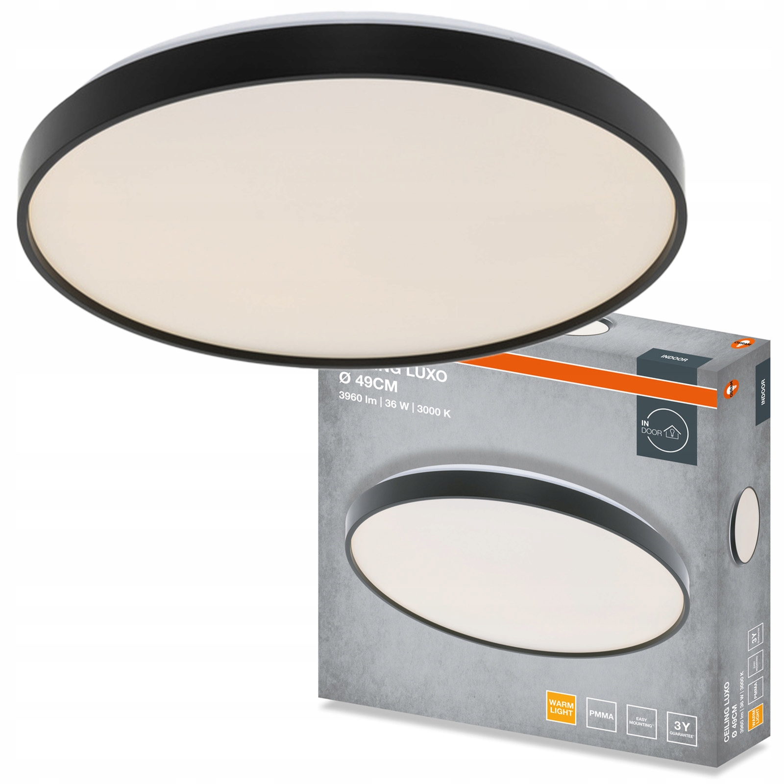 Stropní Svítidlo Led nástěnné svítidlo 36W 1980lm 3000K Kulatý černé Luxo Osram