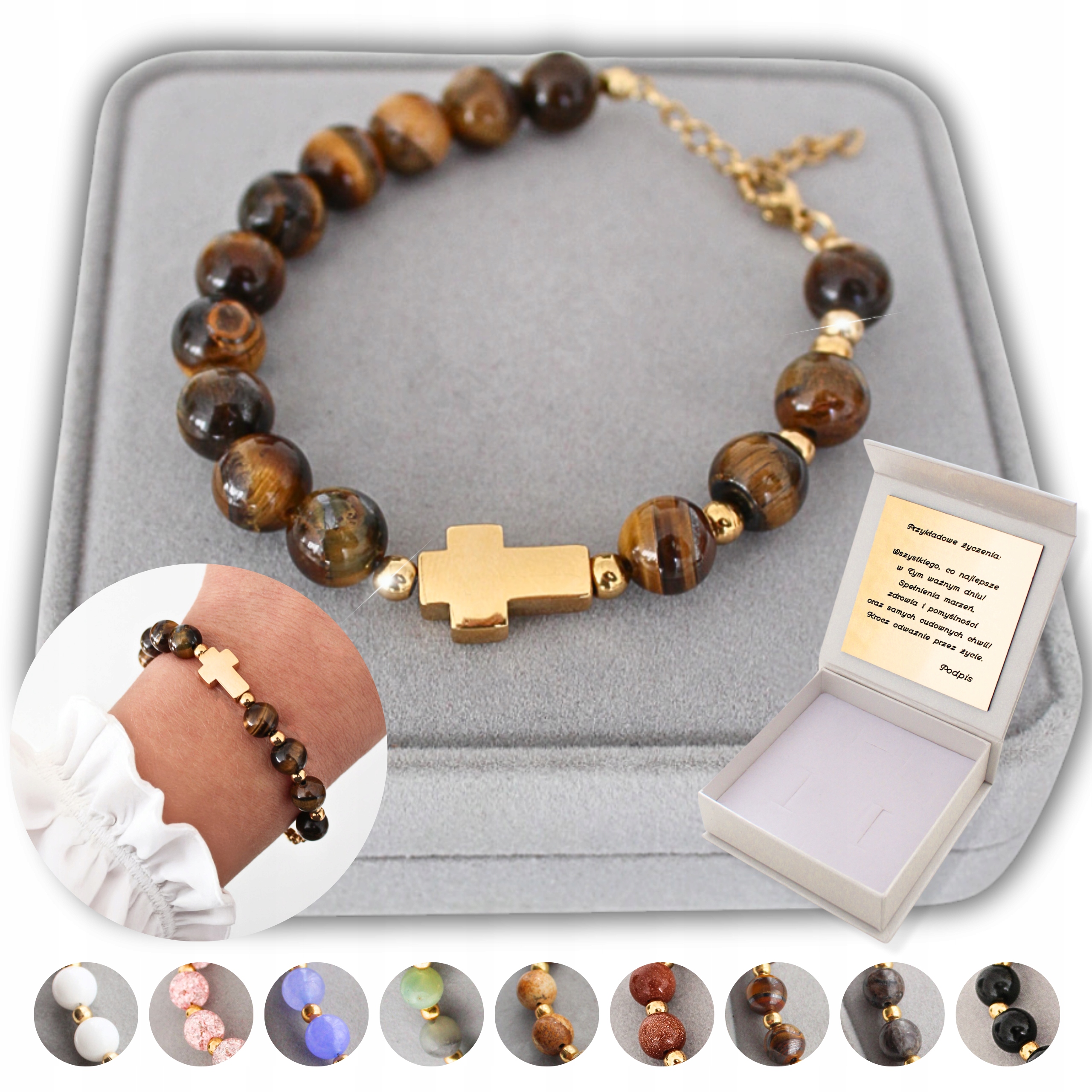 Náramek Růženec na ruku s kameny Desítka Růžence Nastavitelná Dámská