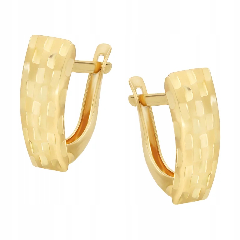 Dámské zlaté náušnice 585, lesklé destičky s ozdobným gravírováním, dárek