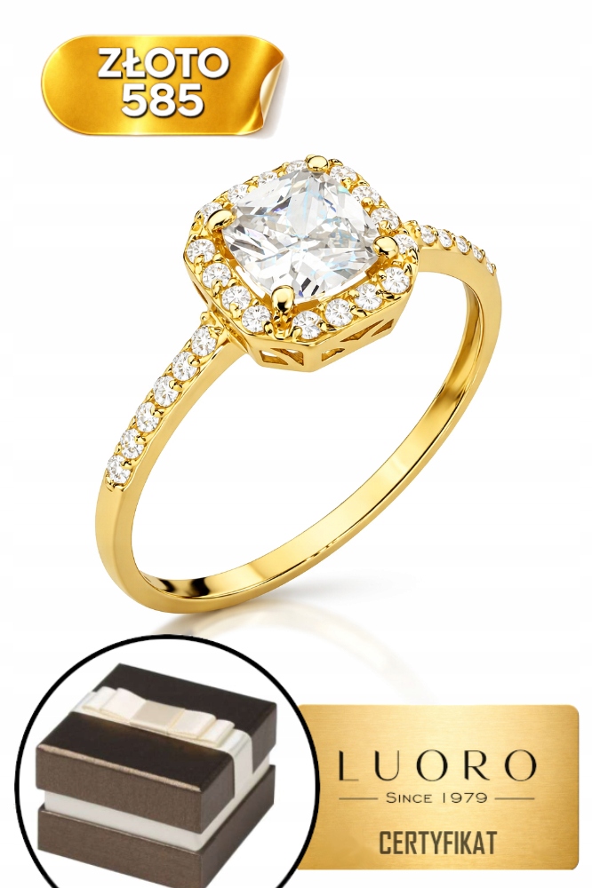 Prstýnek 585 14K Čtvercový Kámen Zirkony R17