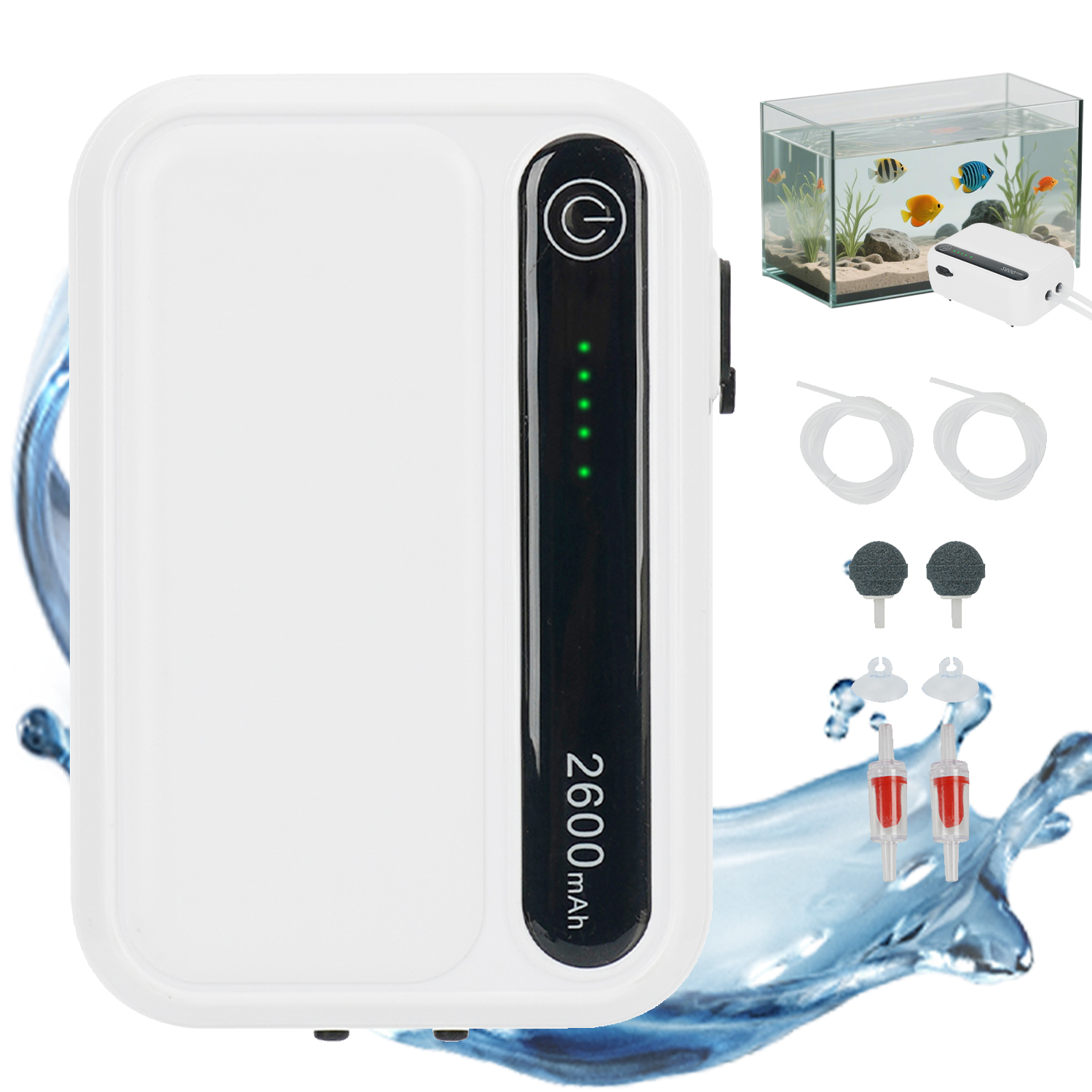 Levně Velmi Tichá Provzdušňovací Pumpa Pro Akvárium, Dva Režimy Provozu 2600 Mah