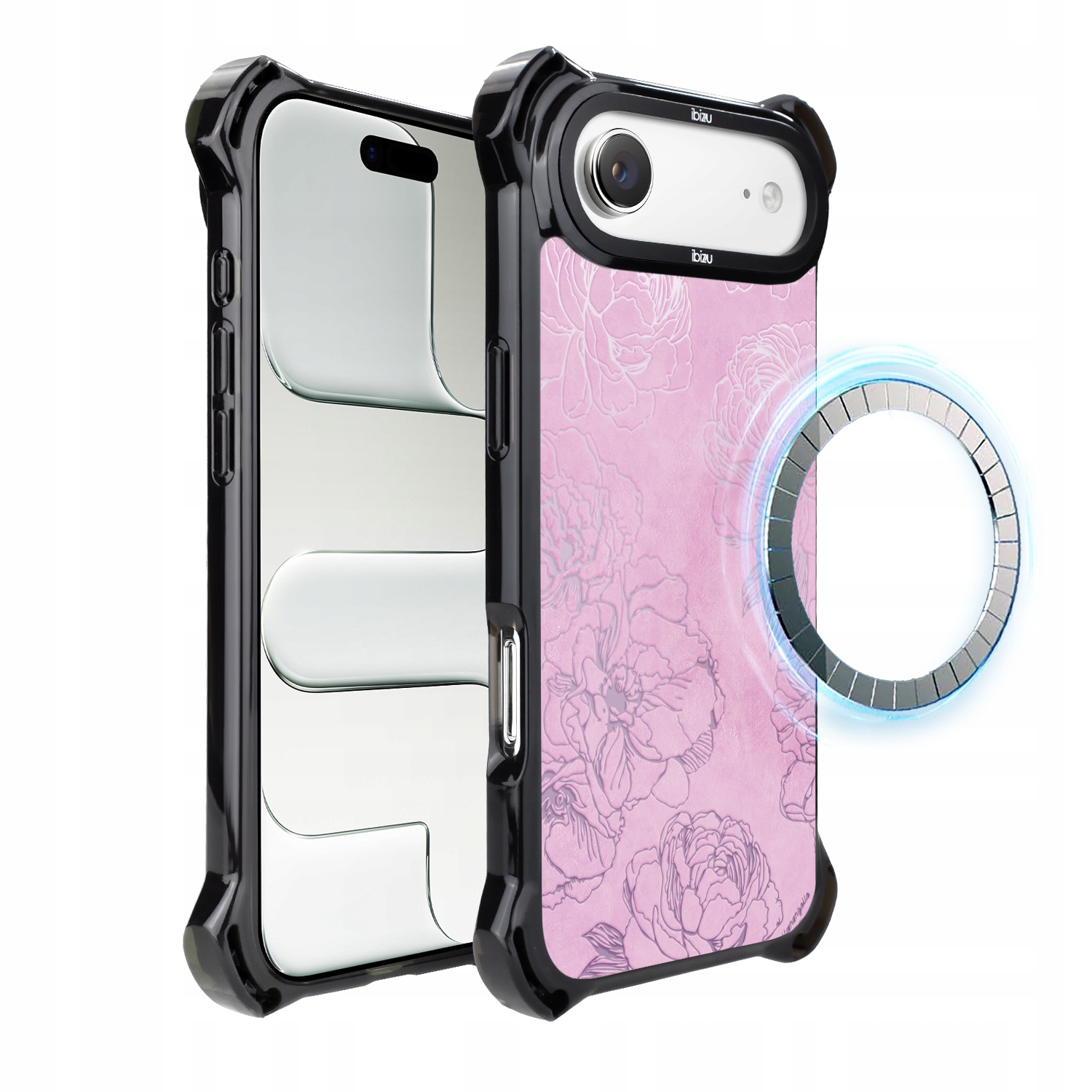 Pouzdro pro iPhone Air Ibizu DropGuard Ultra s MagSafe, růžové pivoňky