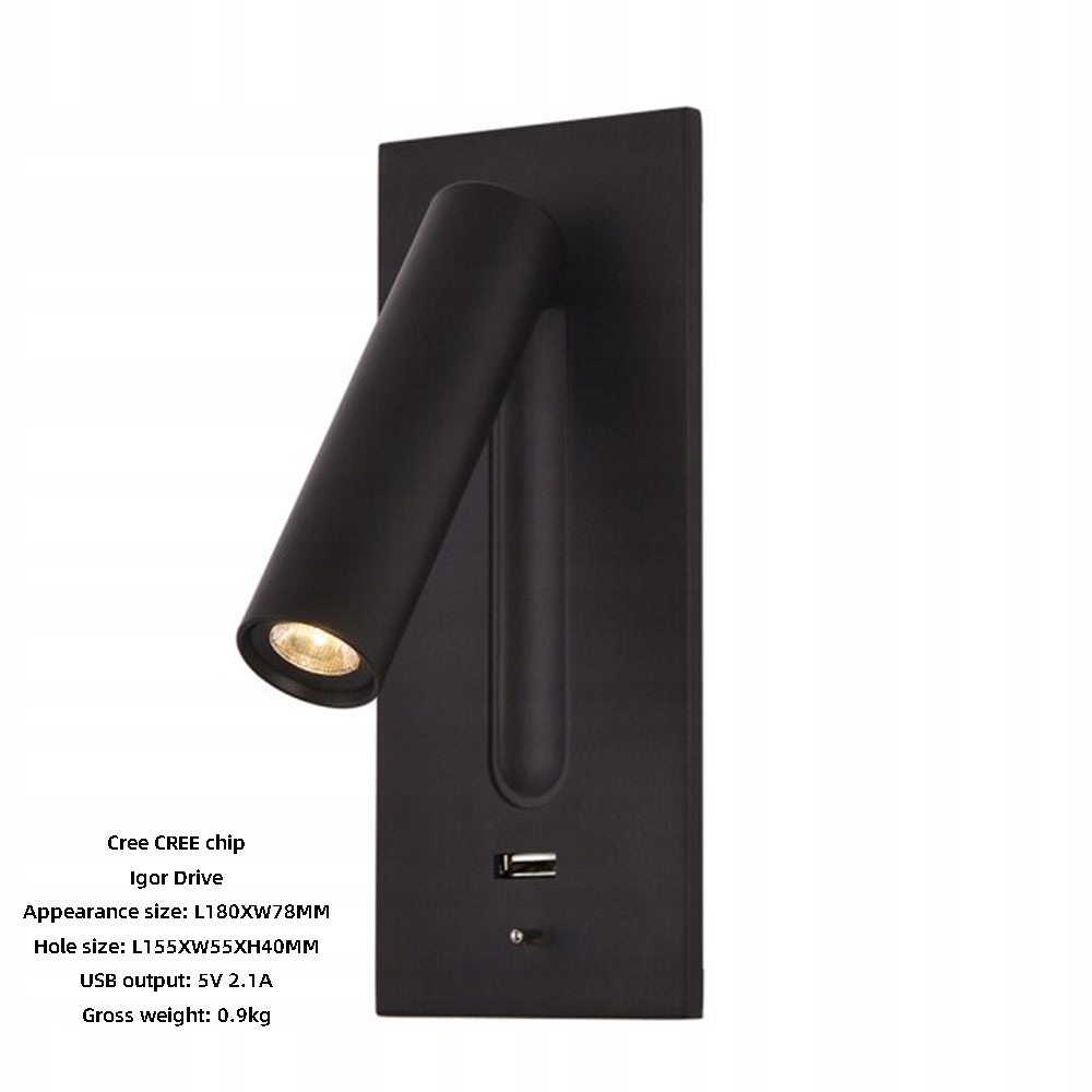 Lampka ścienna LED do czytania przy łóżku 3W Kolor czarny