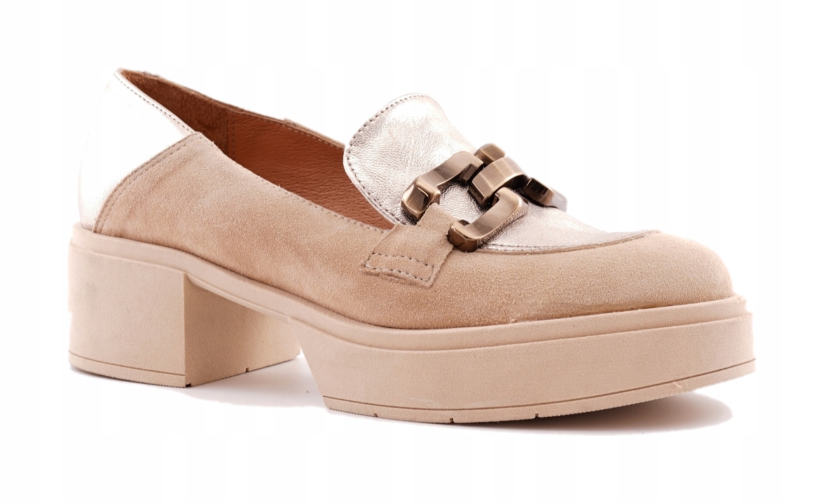 Mokasyny 37 Półbuty Damskie Beż Skóra Naturalna CZ3943