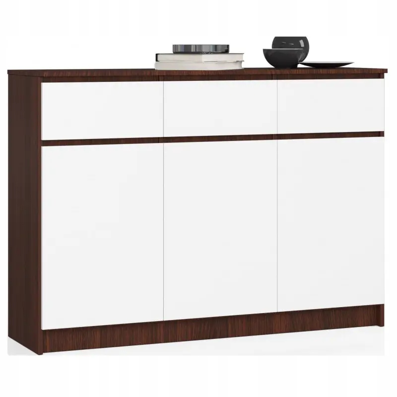

Komoda salon 140 wenge biała 3 szuflady 3 drzwi
