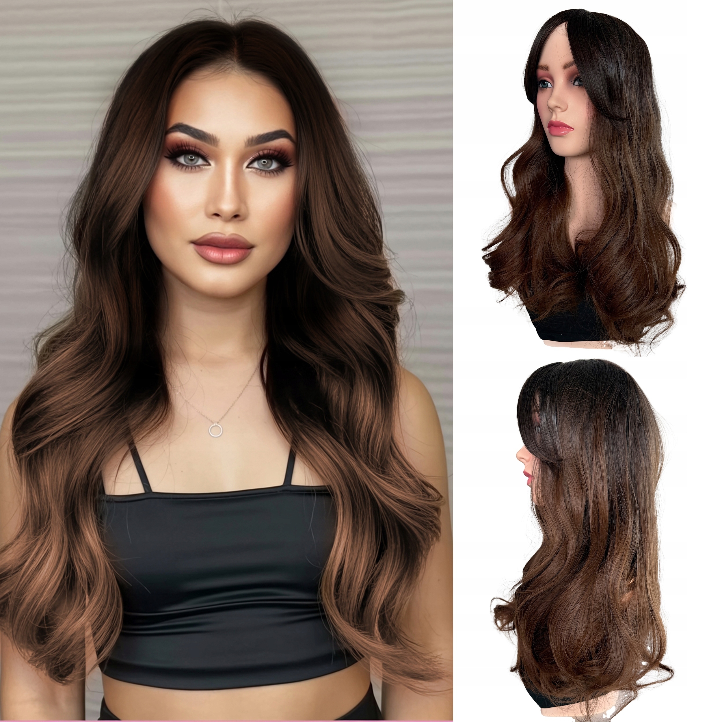 Syntetická paruka Umělé vlasy Loki Vlny Ombre Bronz Odrost Dlouhá 55 cm