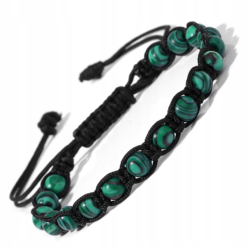BRANSOLETKA MĘSKA MAKRAMA Z KAMIENIEM MALACHIT