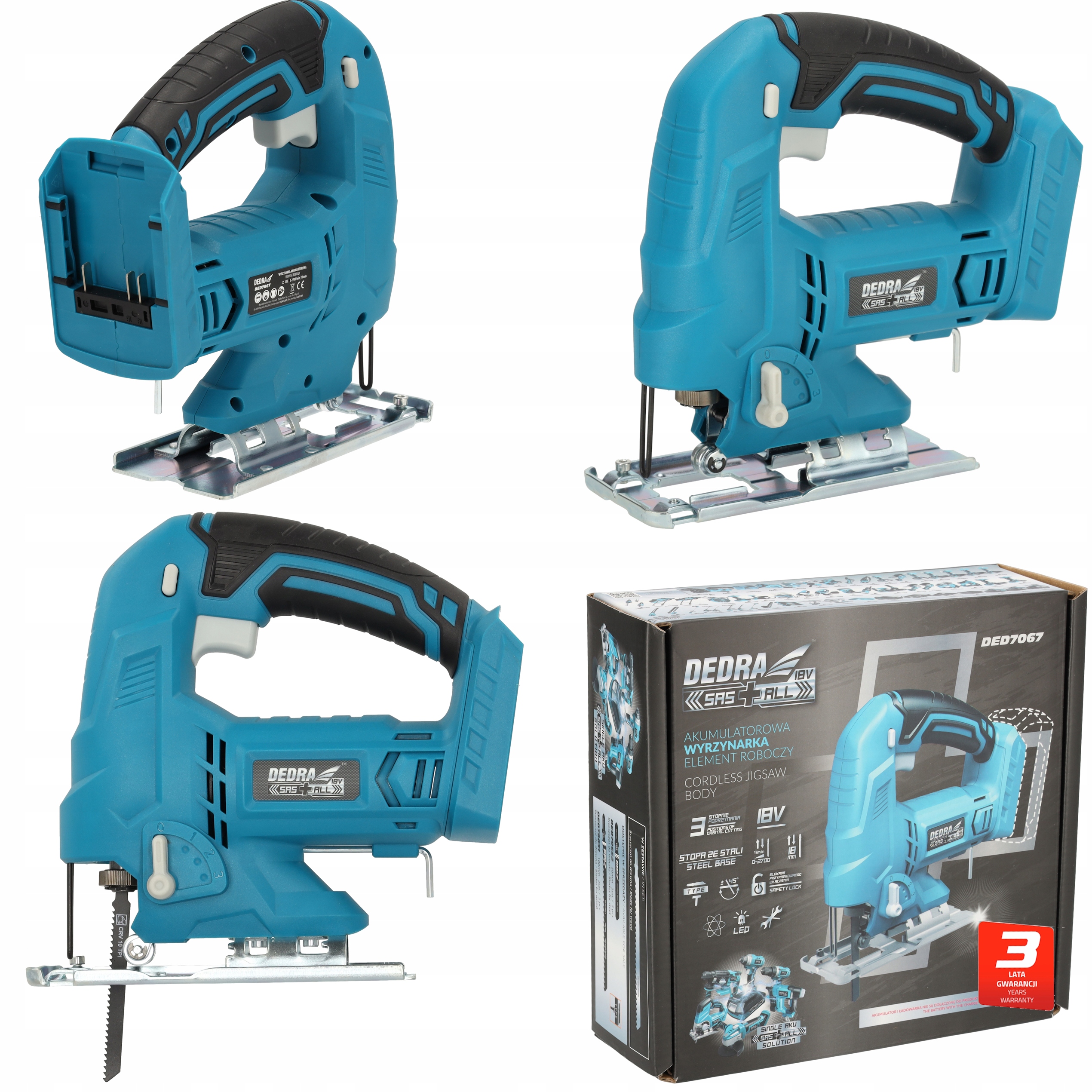 Wyrzynarka akumulatorowa Dedra Sas+all DED7067 Piła drewna metalu Regulacja