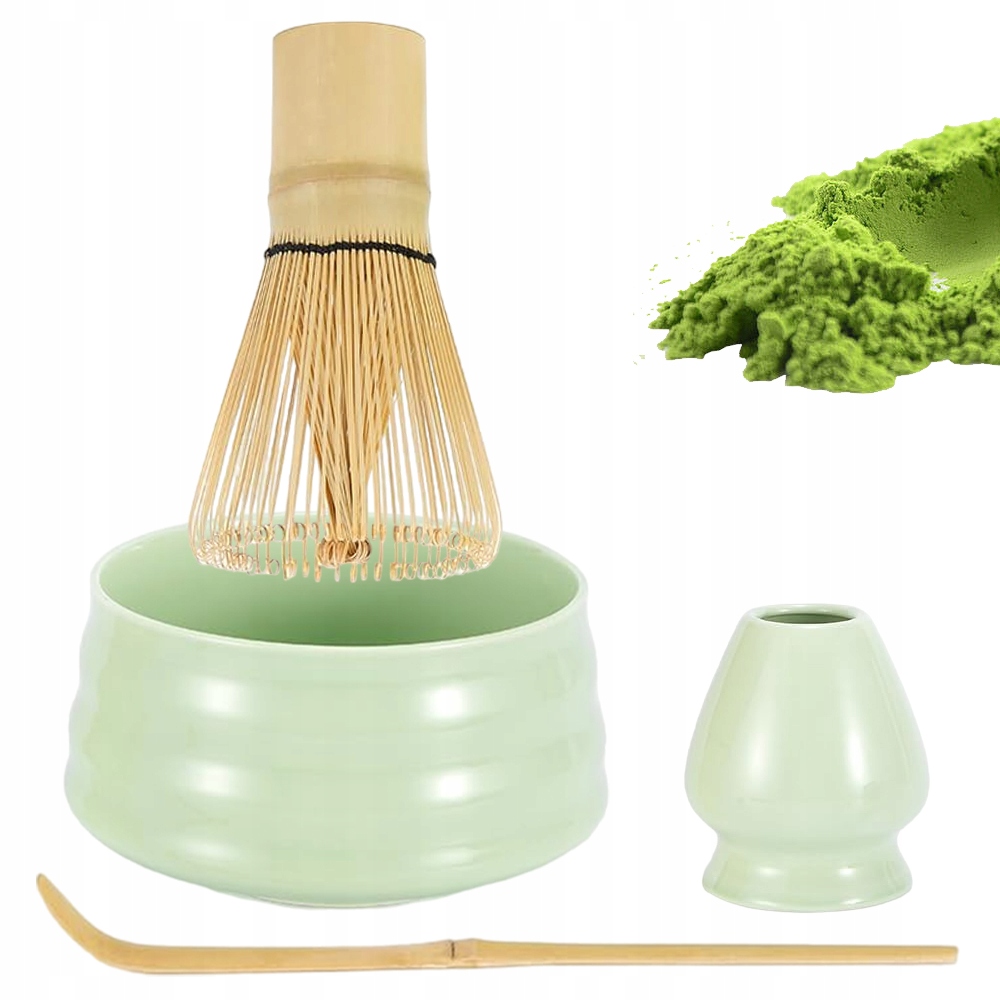 Levně Dárková Sada Na Čaj Matcha Lžička Metlička Šálek Podstavec 4KS