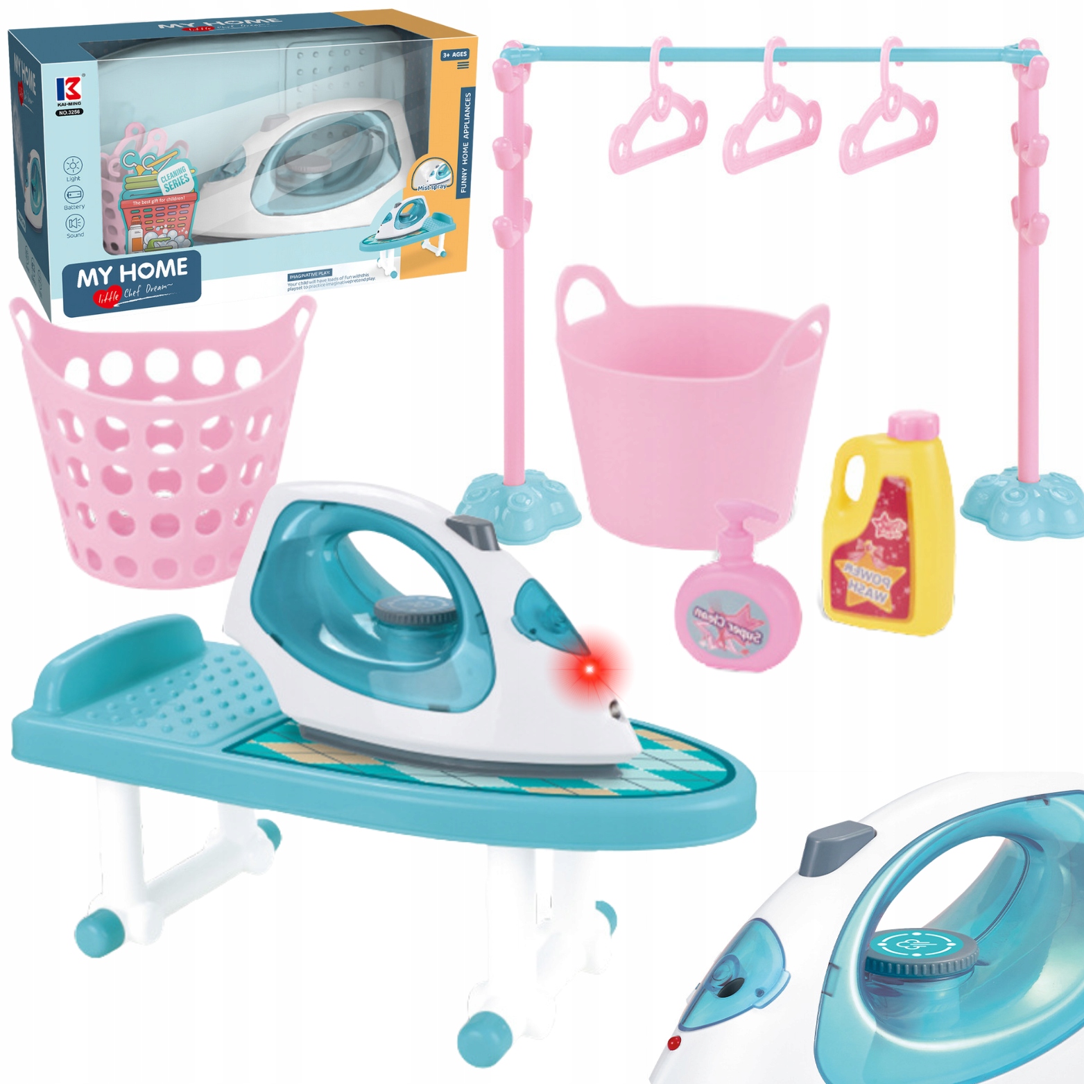 ŻELAZKO I DESKA DO PRASOWANIA ZESTAW DLA DZIECI AGD WODA ŚWIATŁO AKCESORIA EAN (GTIN) 6920179396114