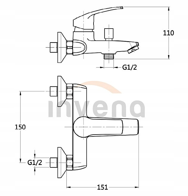 INVENA BATERIA WANNOWA - PRYSZNICOWA MALTA CHROM BEZ ZESTAWU PRYSZNICOWEGO EAN (GTIN) 5907798710508