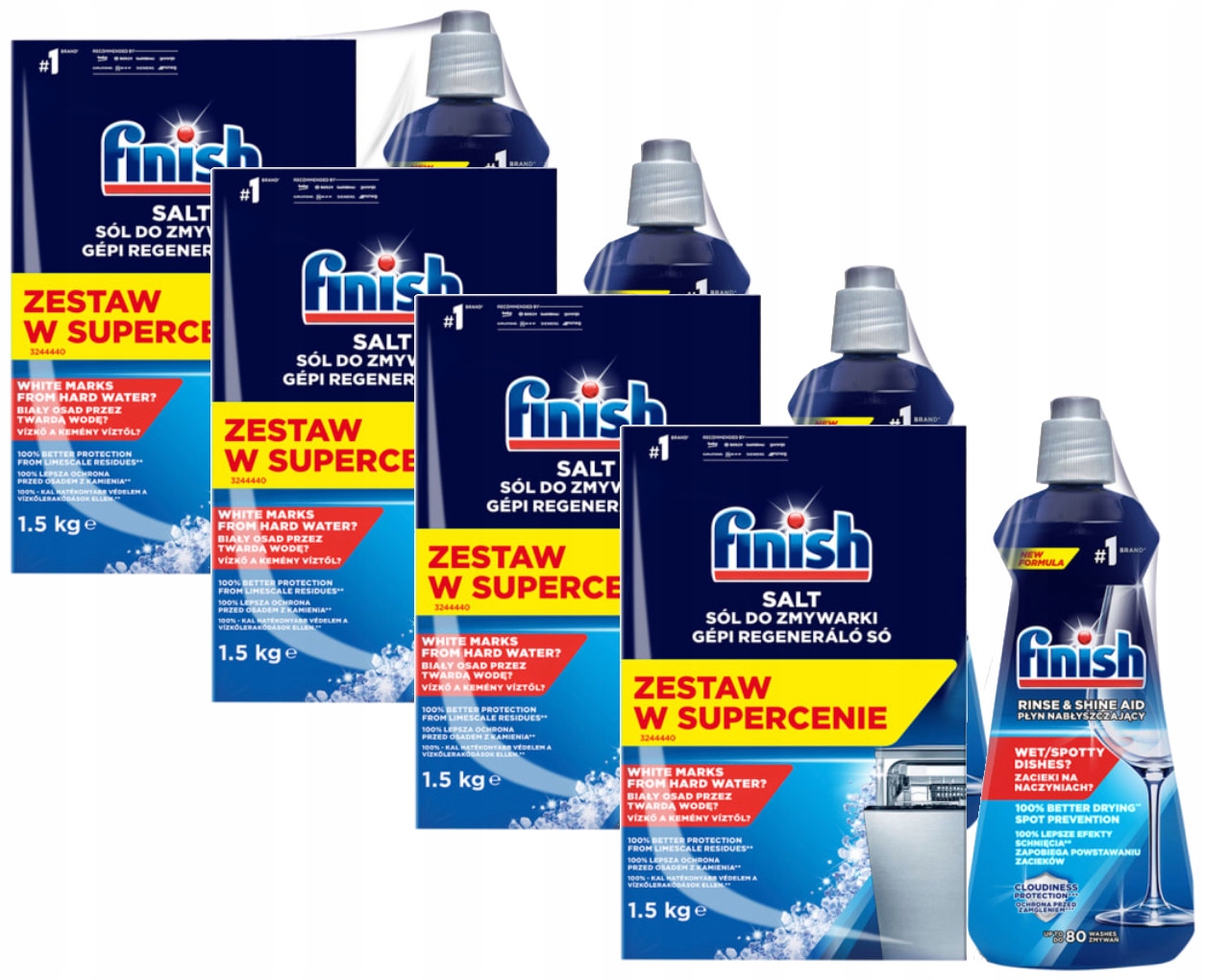 Levně Finish Sada Leštidlo 400 ml Sůl 1,5 kg 4 x sada do myčky nádobí