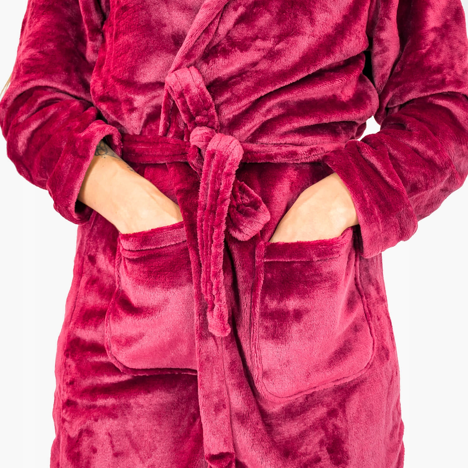 SZLAFROK DAMSKI MĘSKI CIEPŁY PLUSZ Z KAPTUREM PREZENT PIŻAMA DRES STRÓJ M Kolor czerwony