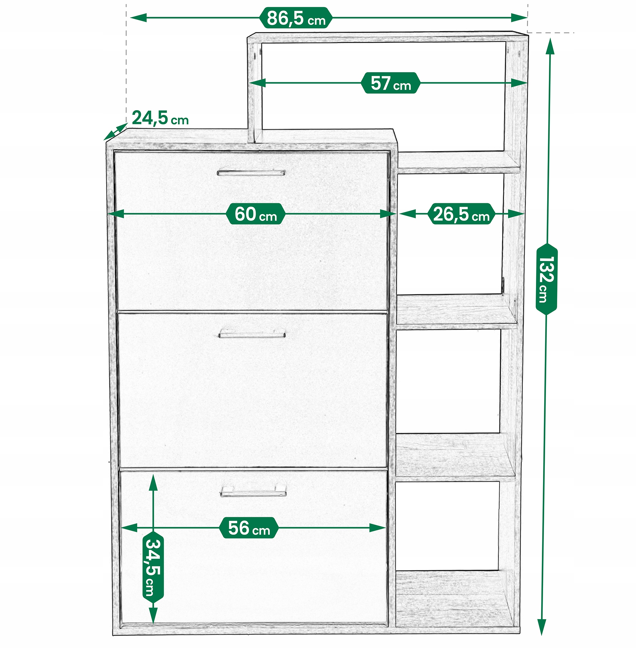 SZAFKA na buty REGAŁ 3 KOMORY OBUWIE komoda pojemna do przedpokoju Marka Jumi