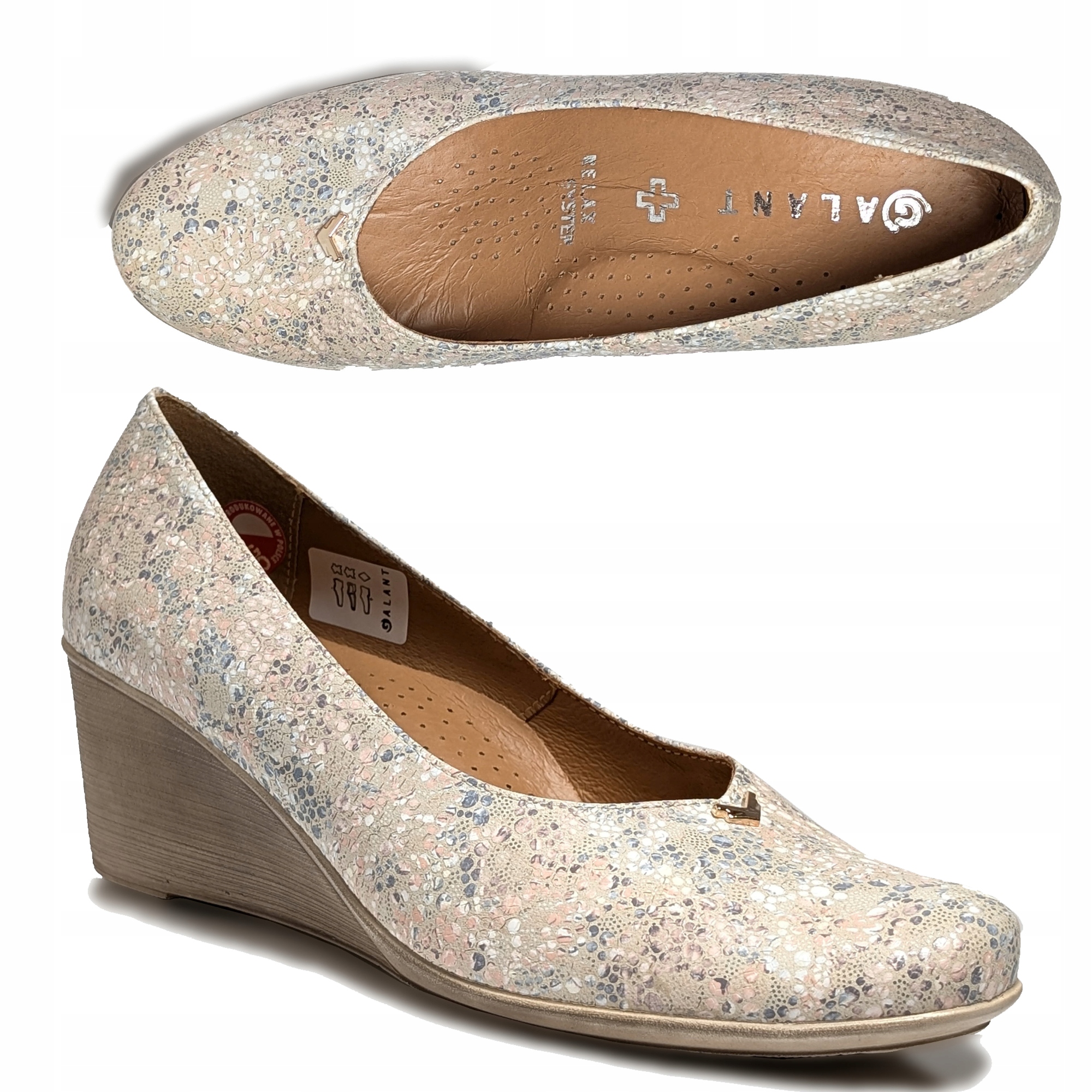 czółenko na koturnie z ozdobą Galant beż mix Relax System r37