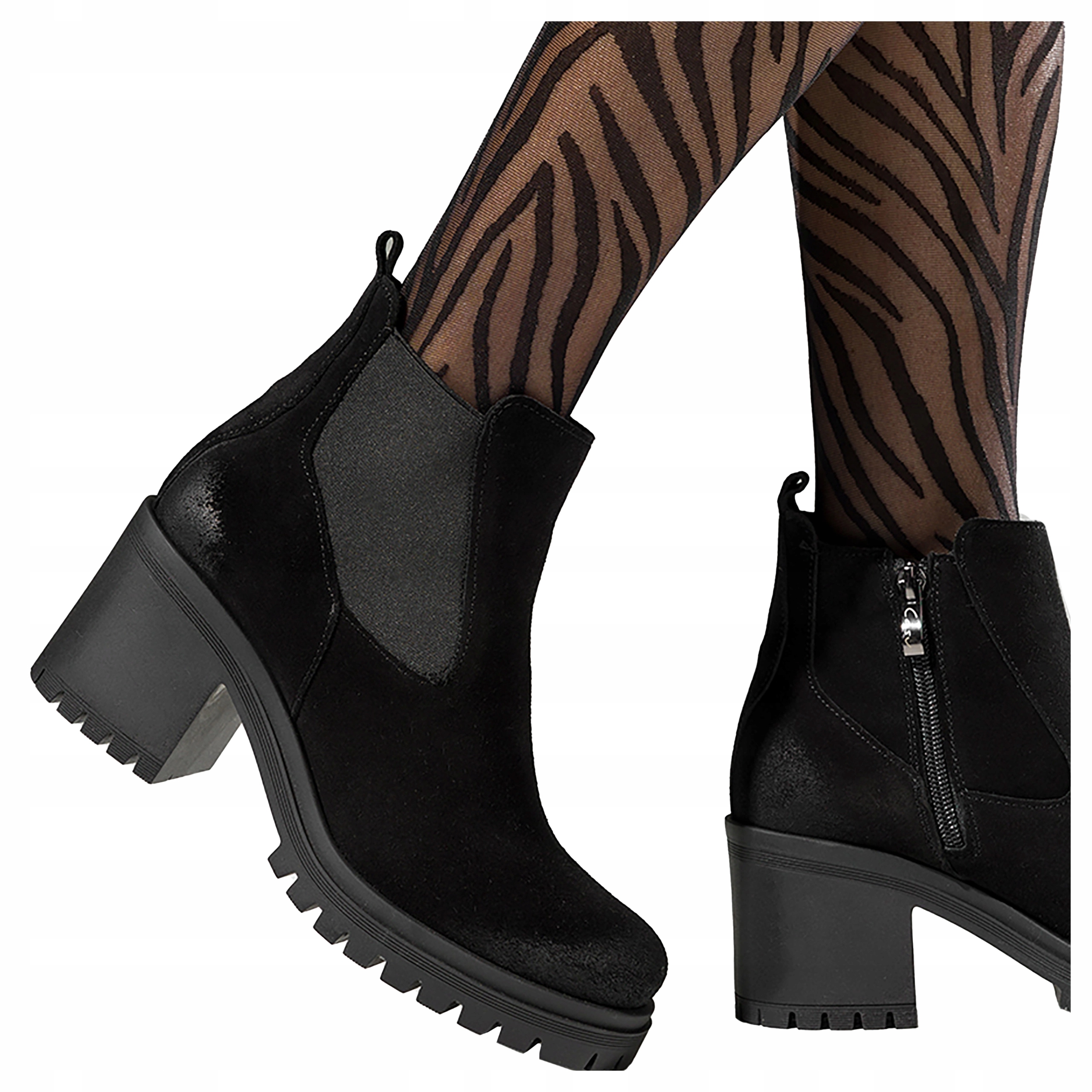 Kožené dámské kotníkové boty Černé Široký podpatek Klocek Pohodlné S gumou vel. 41