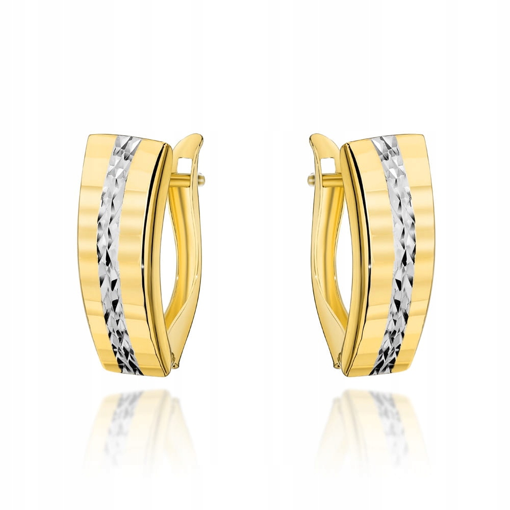 Náušnice zlaté 585 s diamantováním uprostřed ve dvou barvách 14karátového zlata