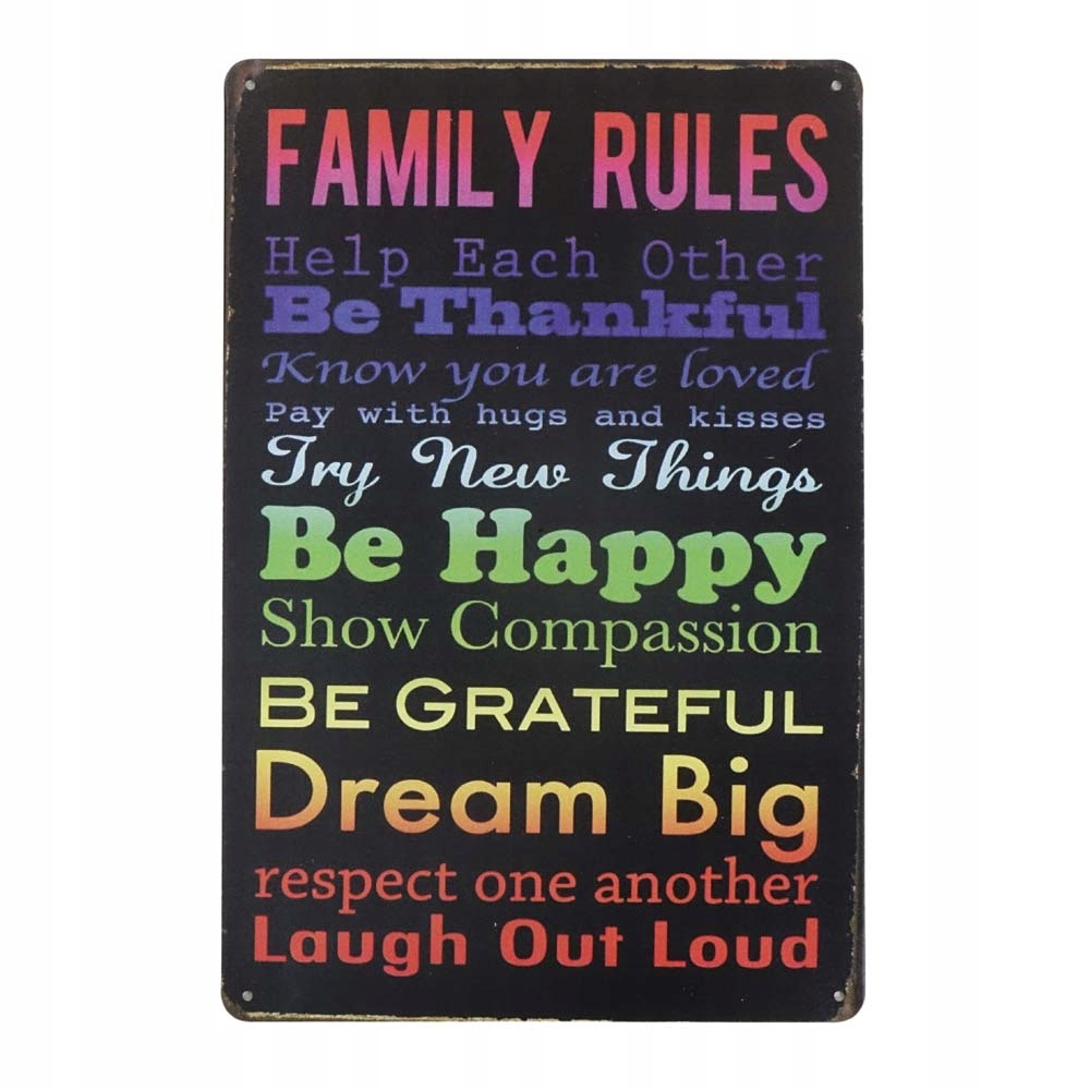 Tabliczka dekoracyjna metalowa FAMILY RULES