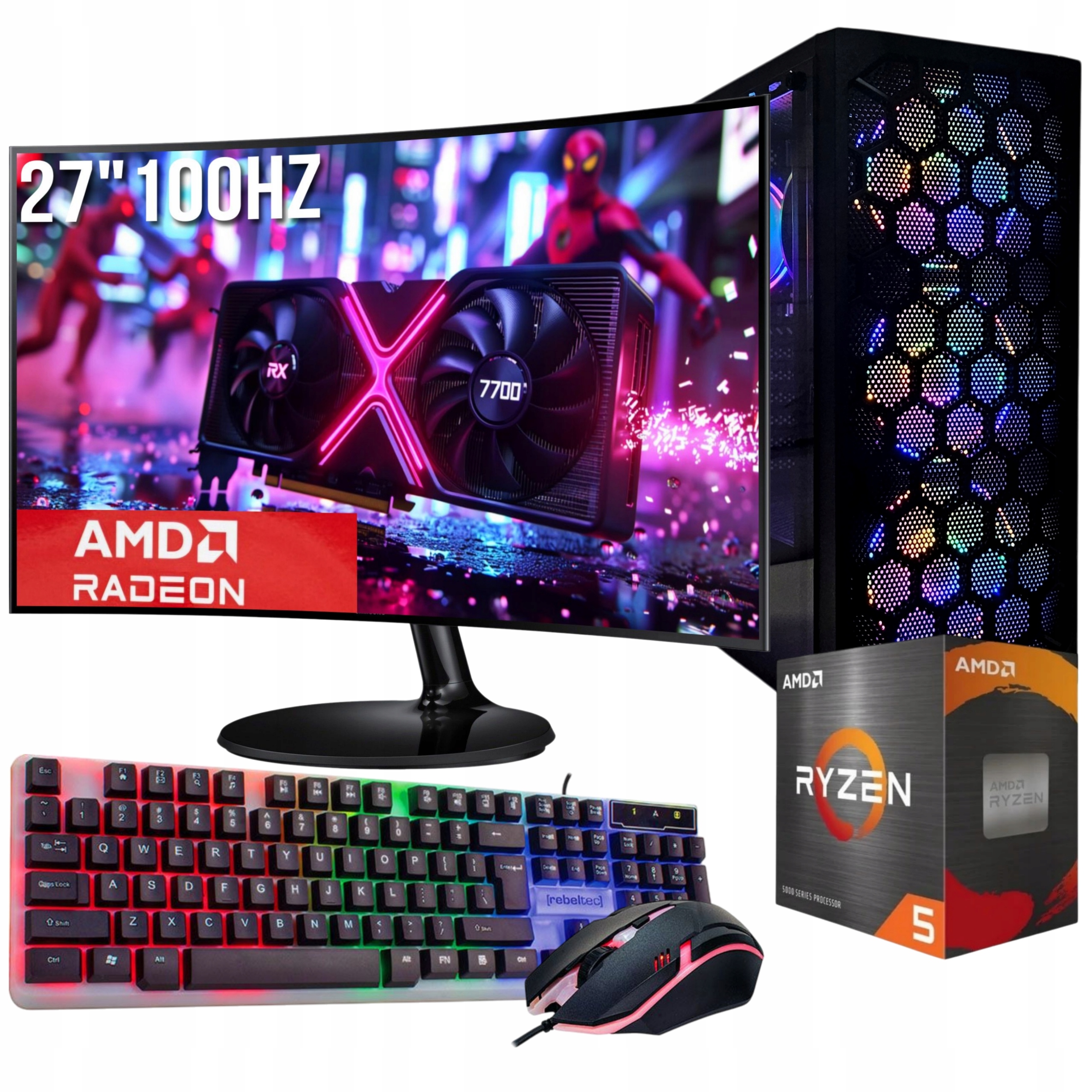 Herní Set Ryzen 5 5600x 32GB Rx 9060 16GB Wi-Fi WIN11 Monitor 27