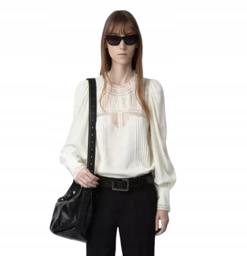 Zadig Voltaire Klasická Ecru Košile S Krajkou A Pasem 2DB