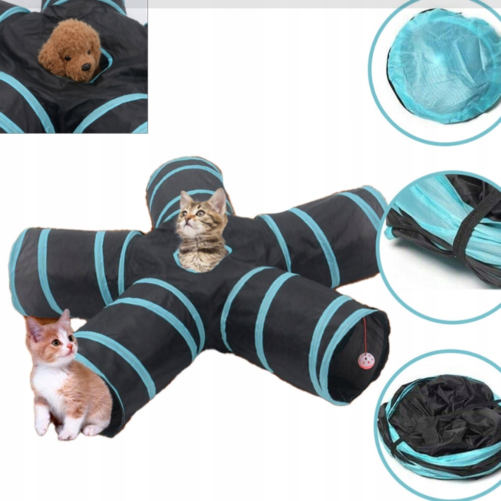 Levně 5-cestný tunel pro kočky, Hračka pro kočky Tunel na hraní Skládací tunel