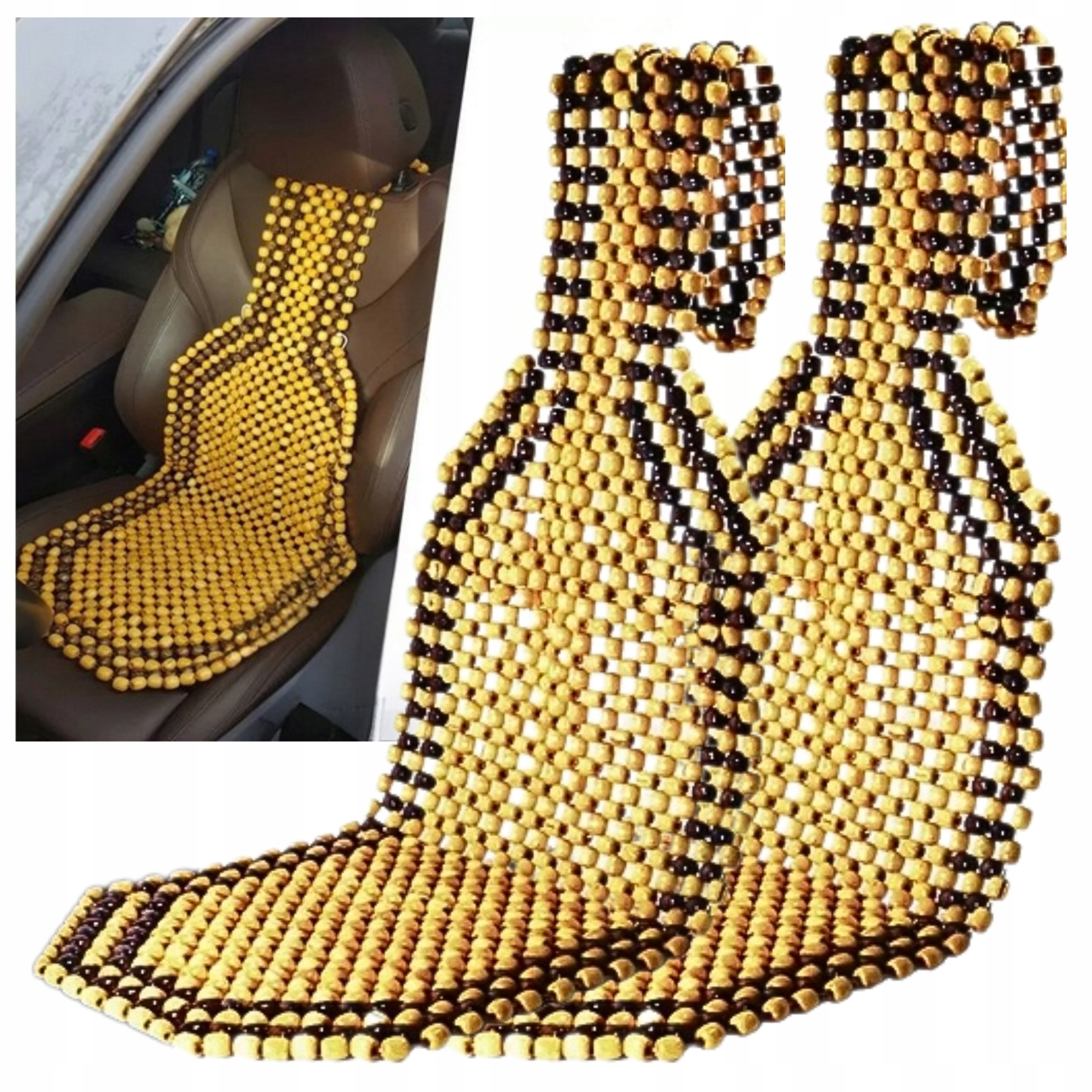 Mata Koralikowa Na Fotel Samochodowy Koraliki Pokrowiec Drewniane zestaw