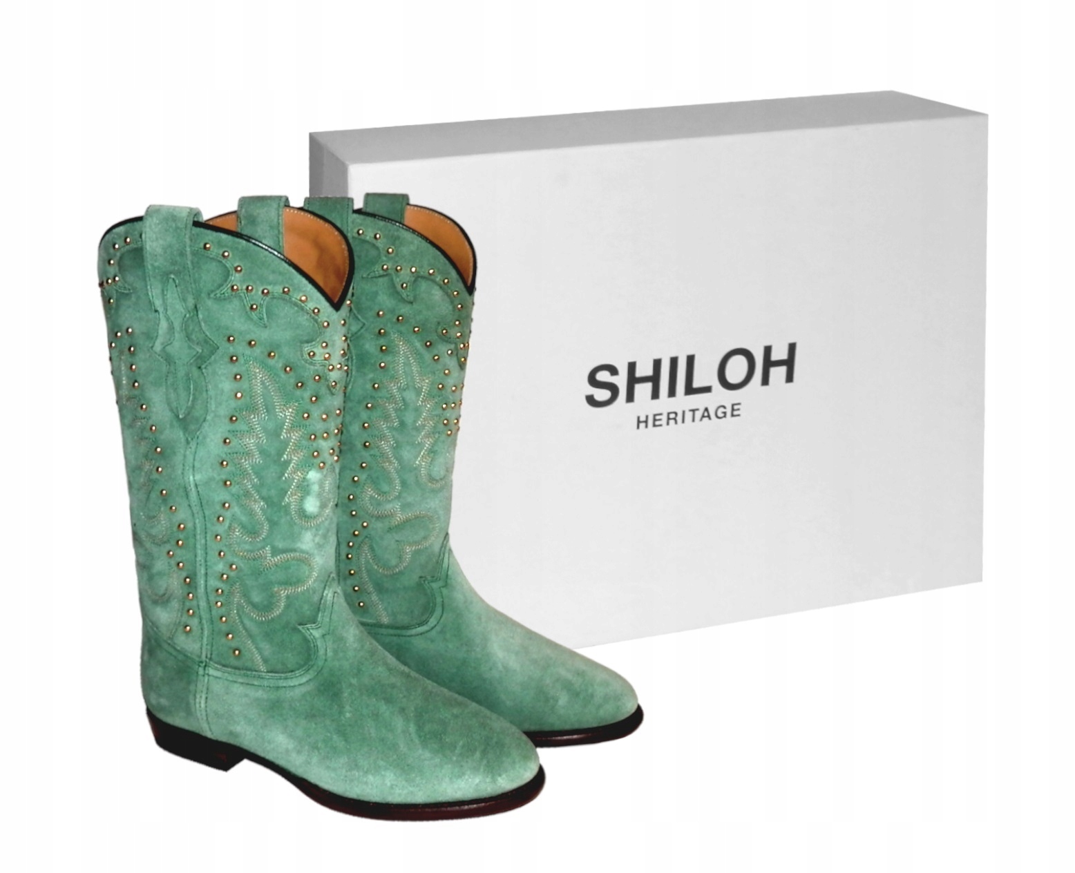 Boty Kovbojské Boty Shiloh Heritage 17918 Midnight Studs Green Semišová Kůže 36