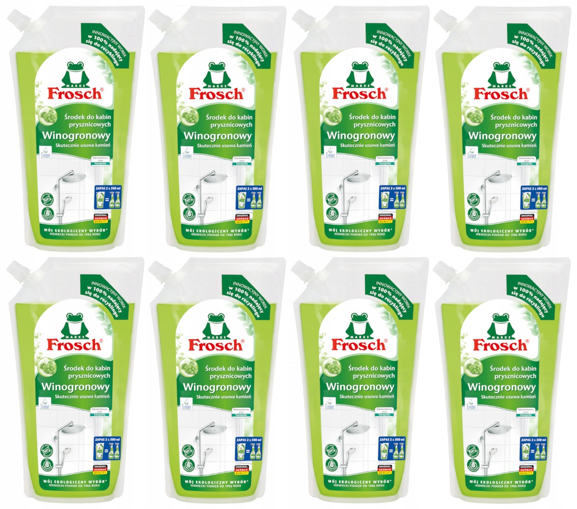 Levně 8 x Frosch Ekologický hroznový přípravek do sprchových koutů Náhradní náplň 1000 ml