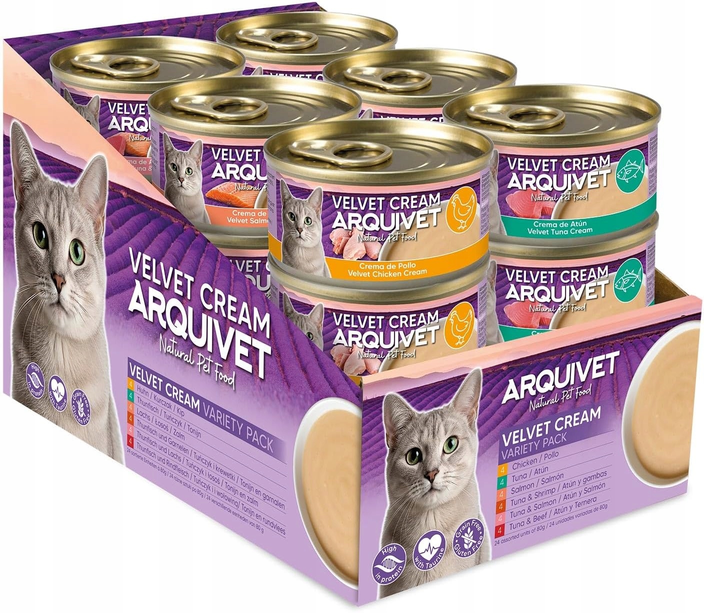 Puszka Mokra Karma Arquivet Velvet 24 puszki Cream 6 smaków
