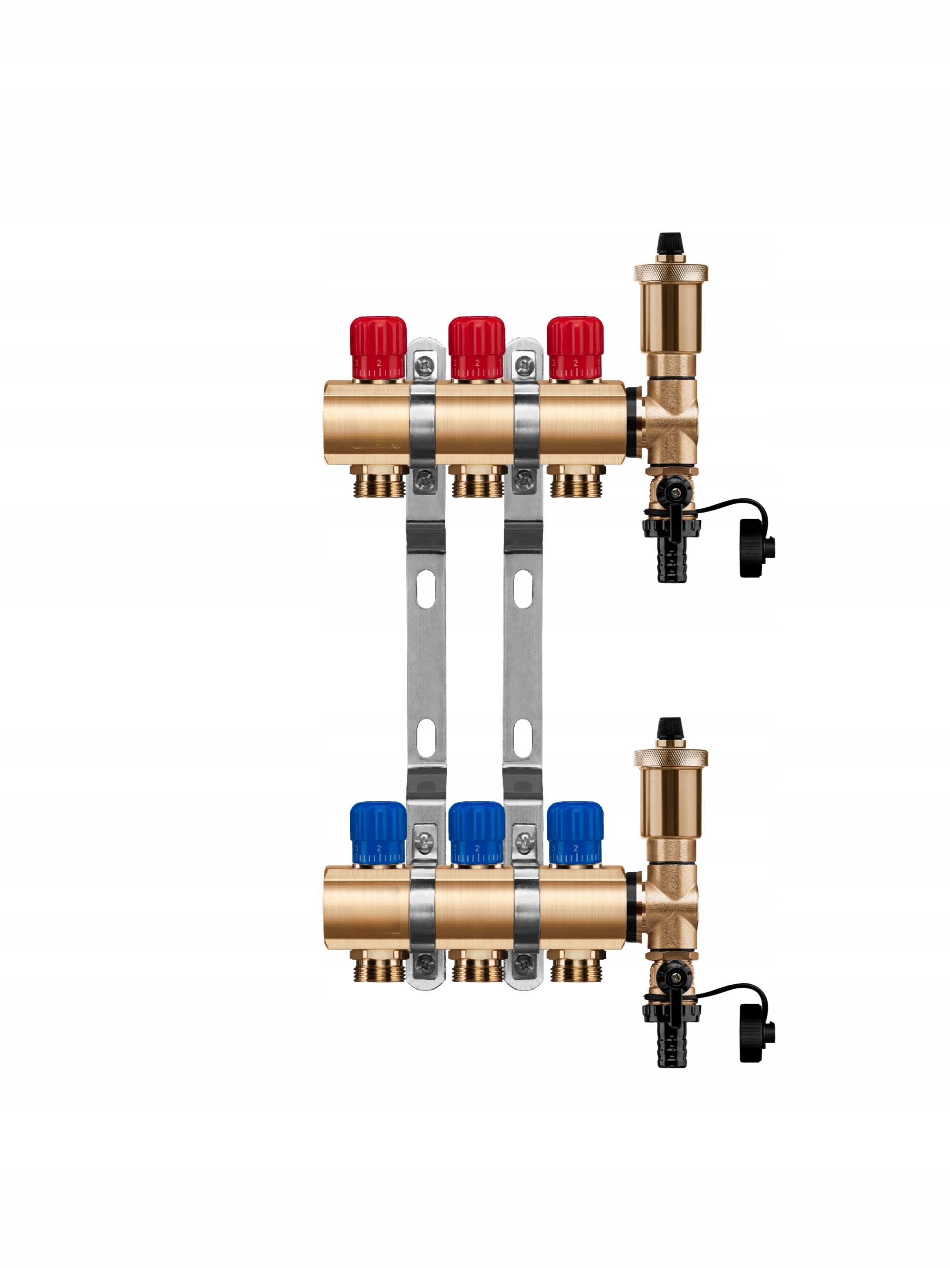 Mosazný rozdělovač s 3 manuálními okruhy pro radiátorové vytápění